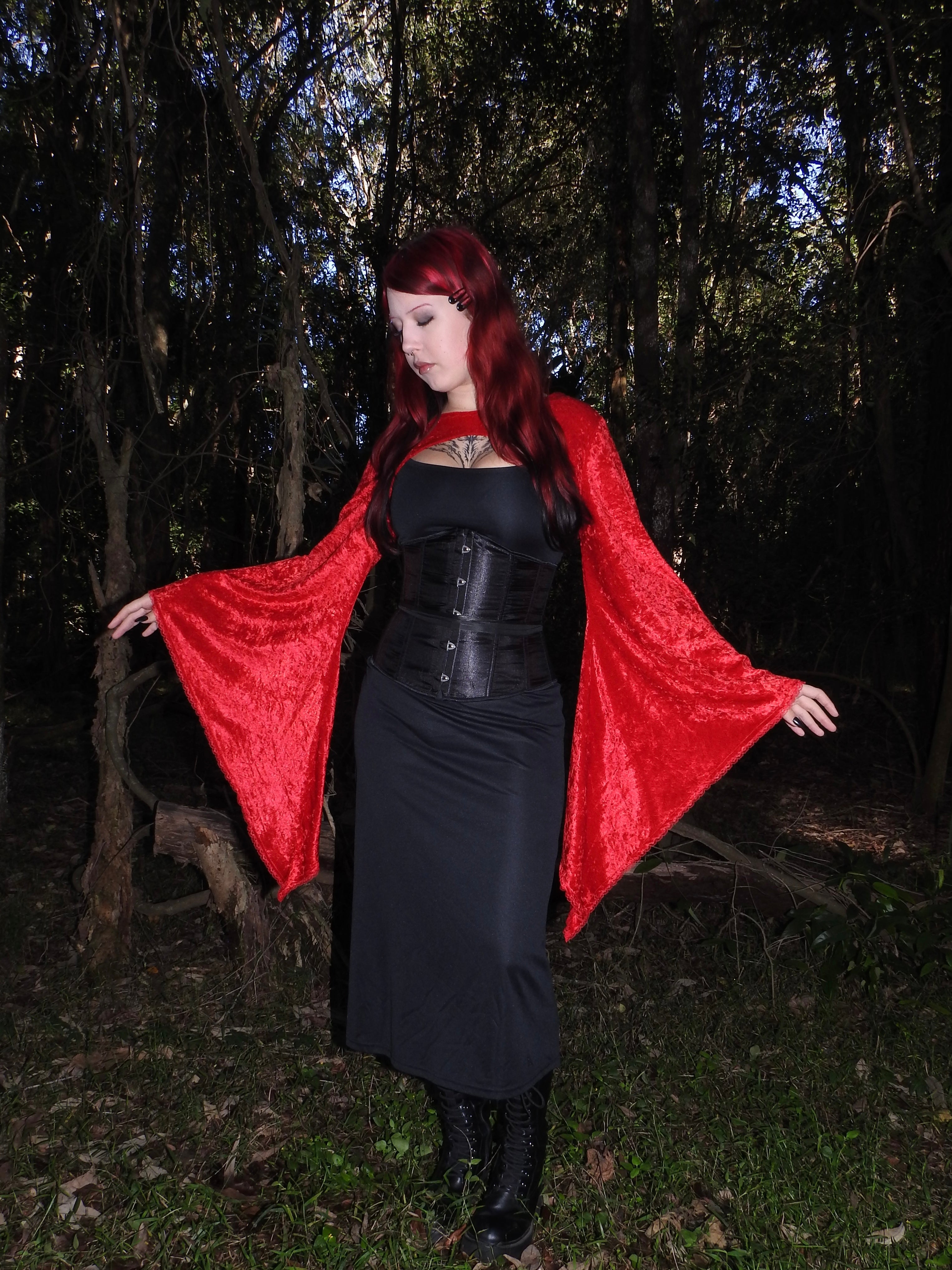 Lucinda Bolero Top - Red Crushed Velour (XL)