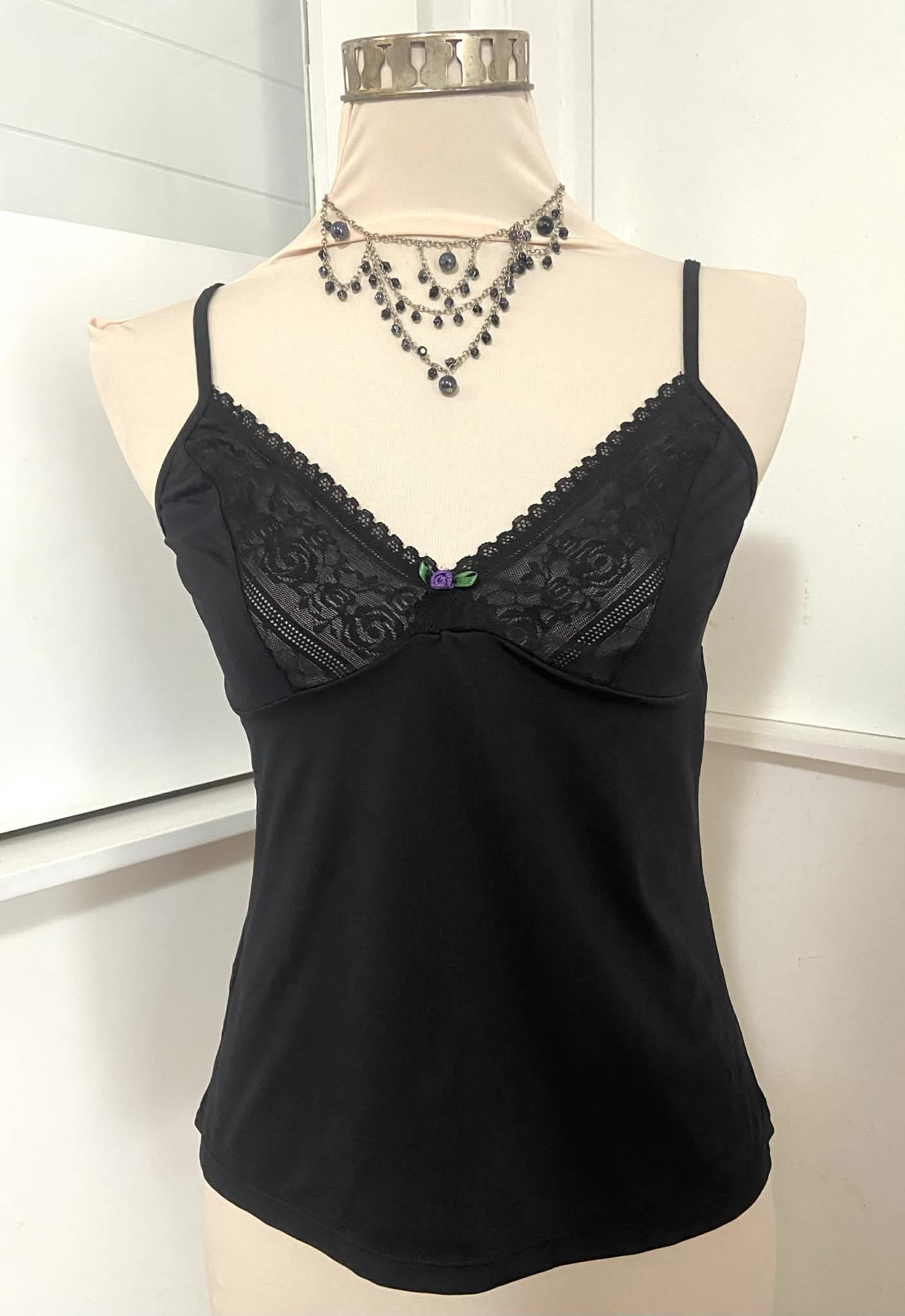 Vintage Lace Trimmed Cami Top (Size 10-12)