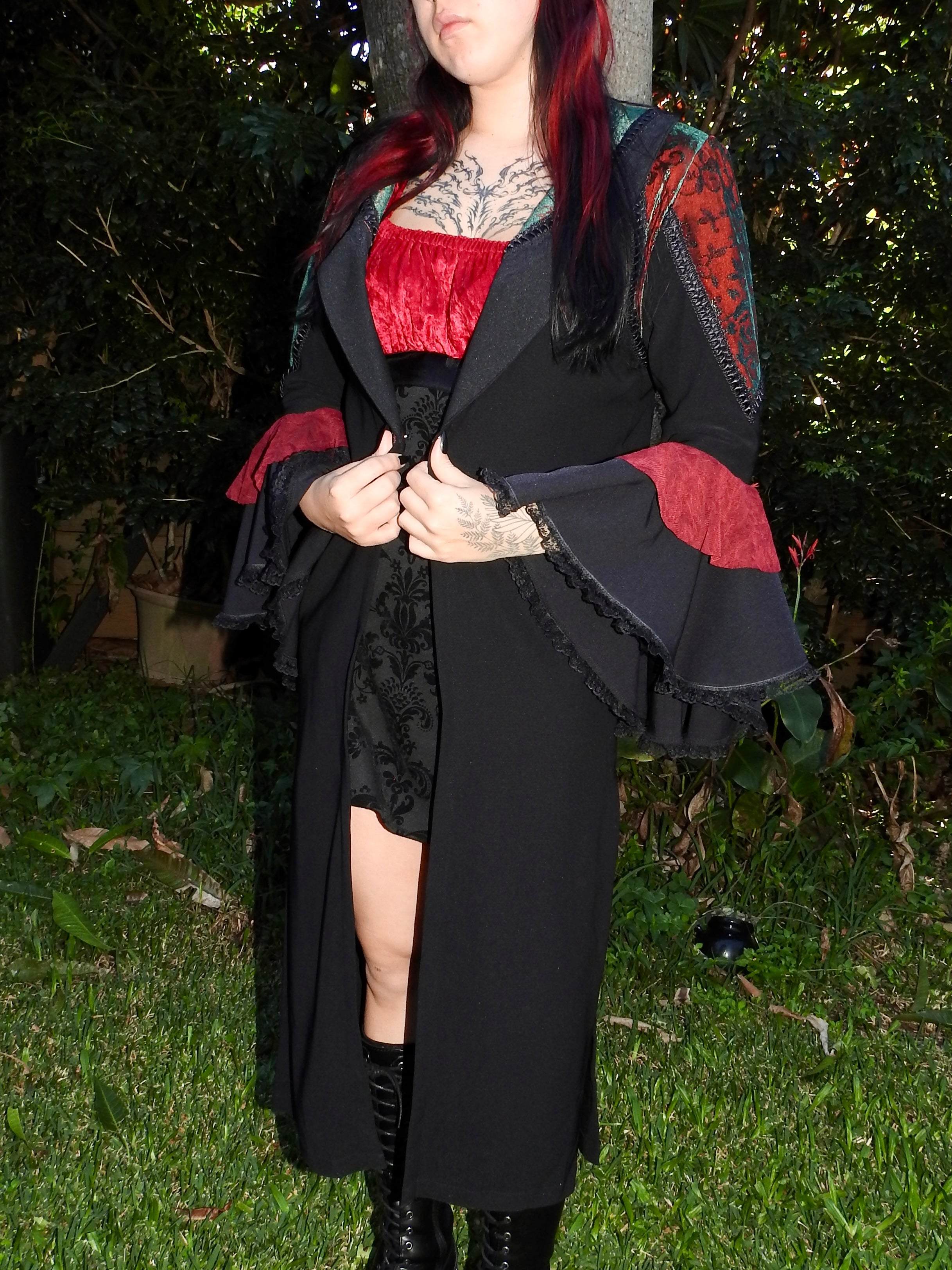 Long Coat with Velvet Trim - Revamped (size 12-14)