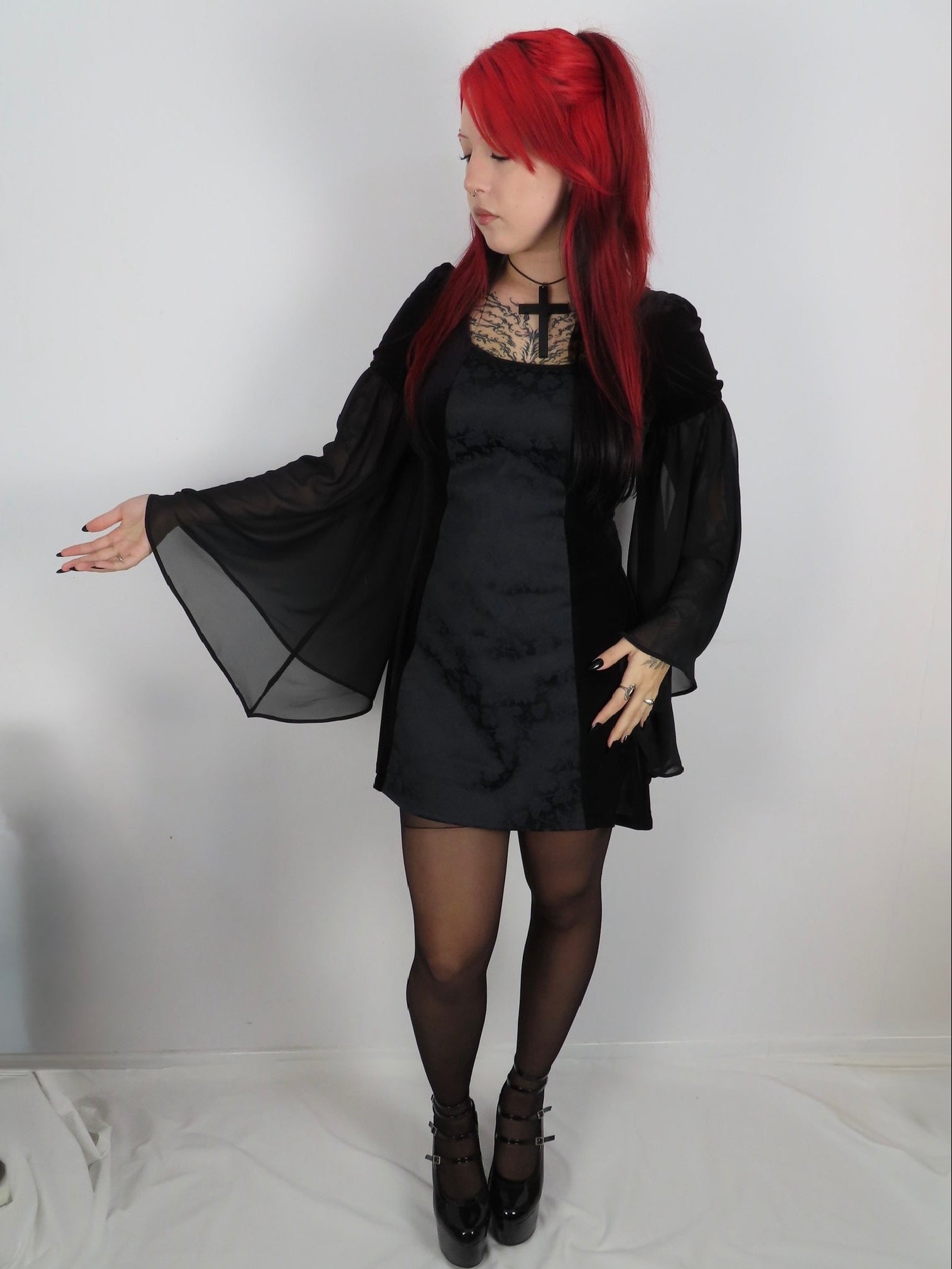Cordelia Dress - Black Velour with Satin Brocade (Size 12)
