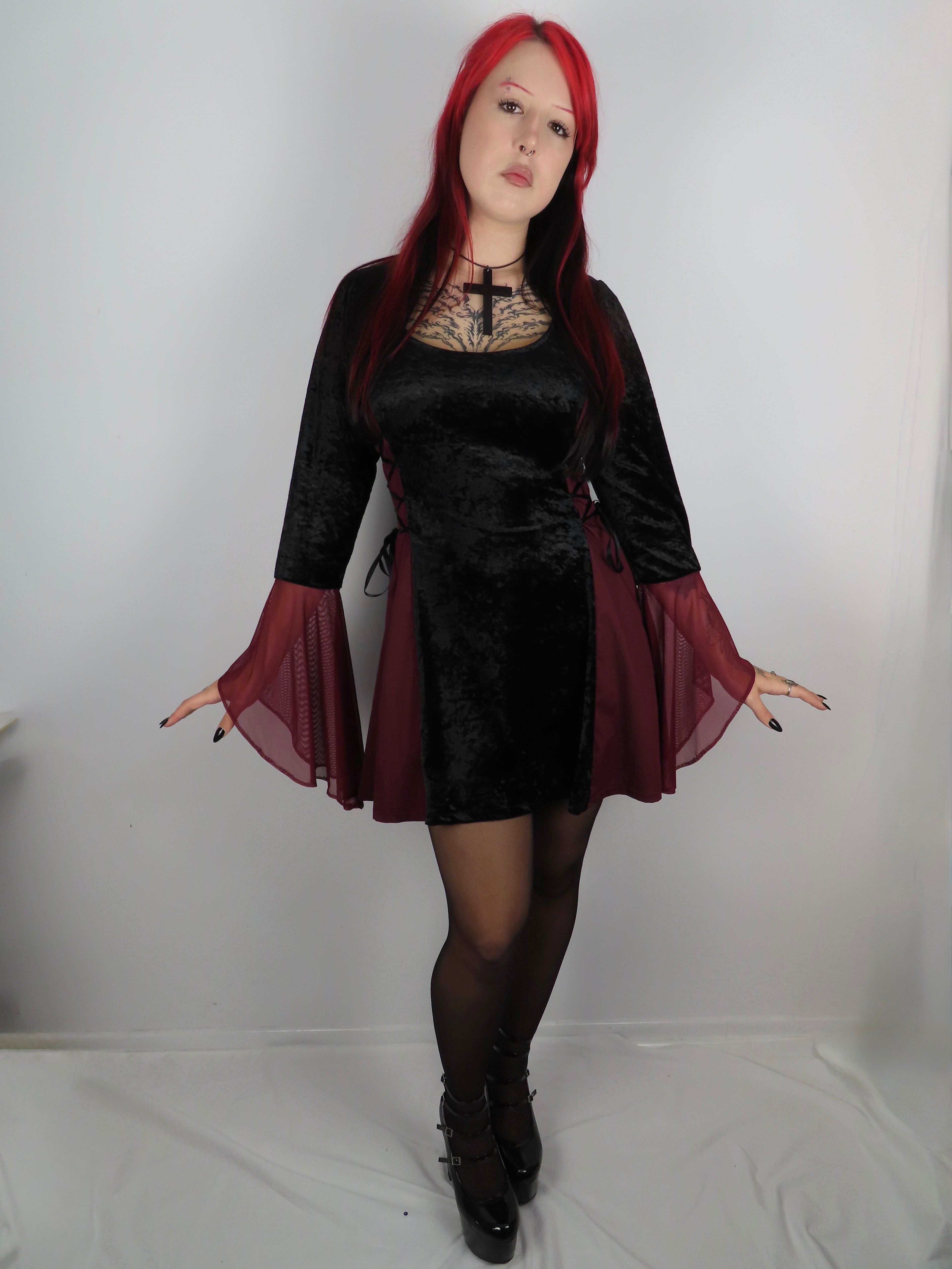 Lenore Dress - Black and Burgundy with Side Lacing (size 16)
