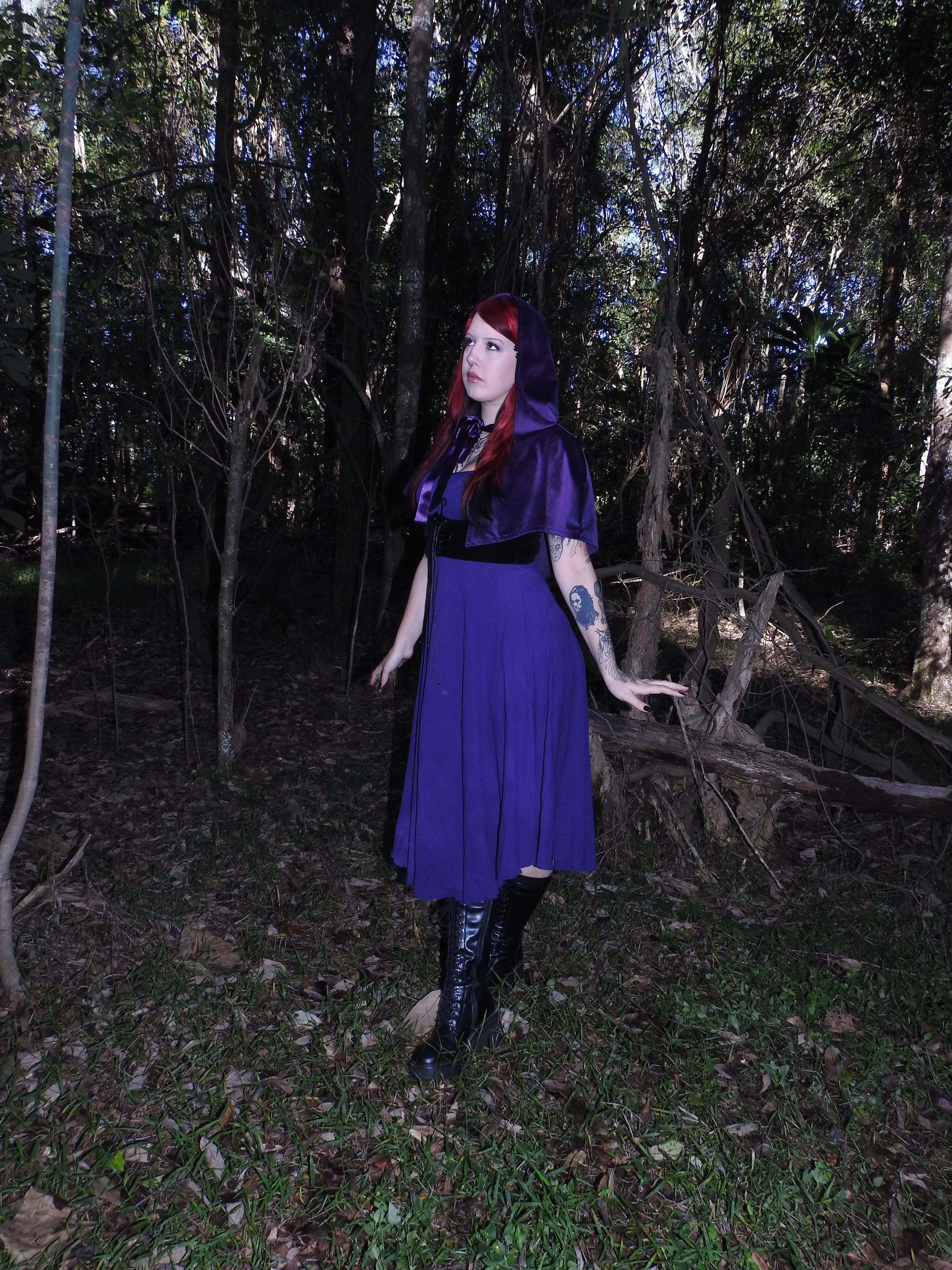 Purple Velvet Capelet with Hood