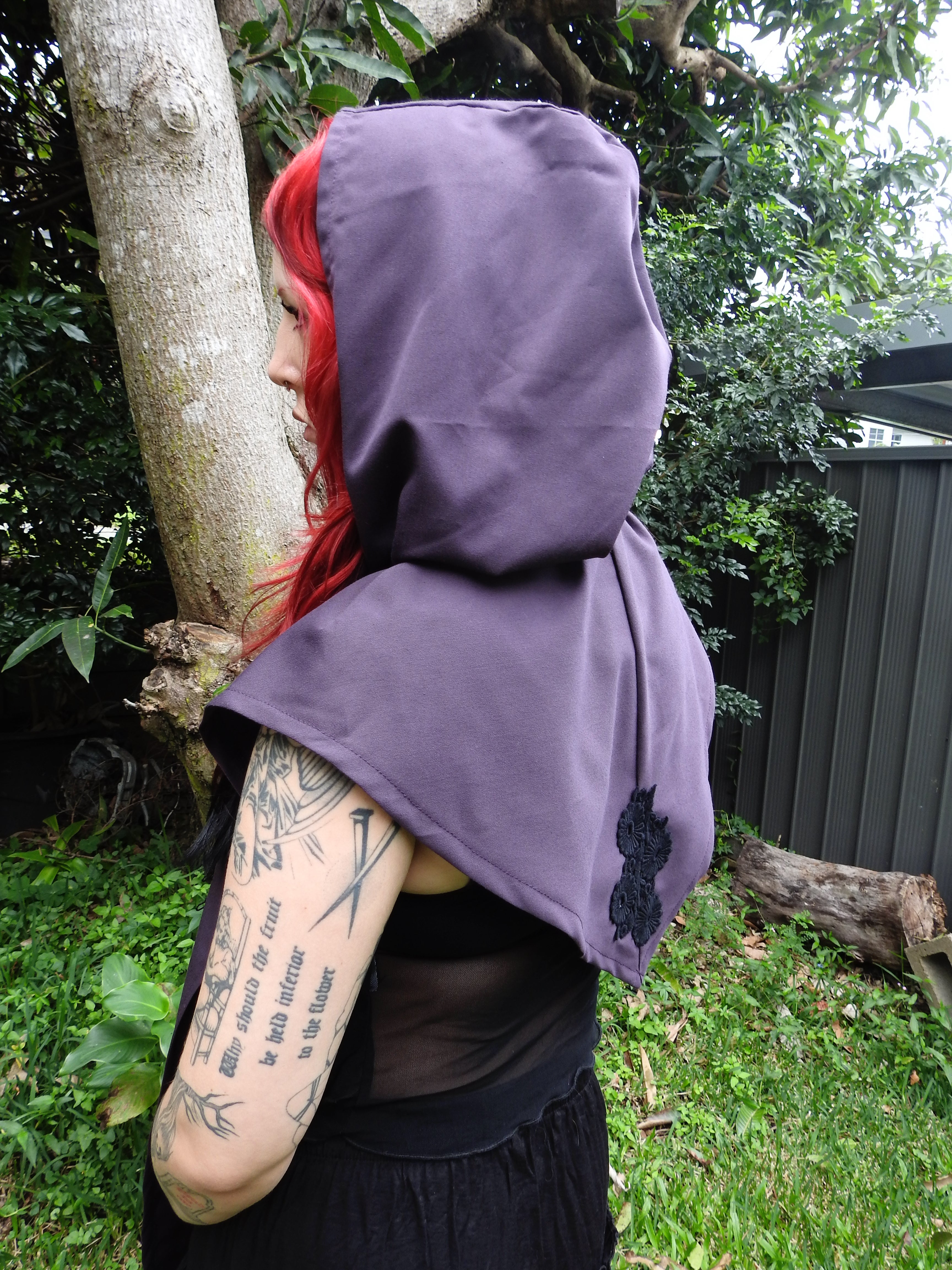 Purple Capelet with Black Lace Trim