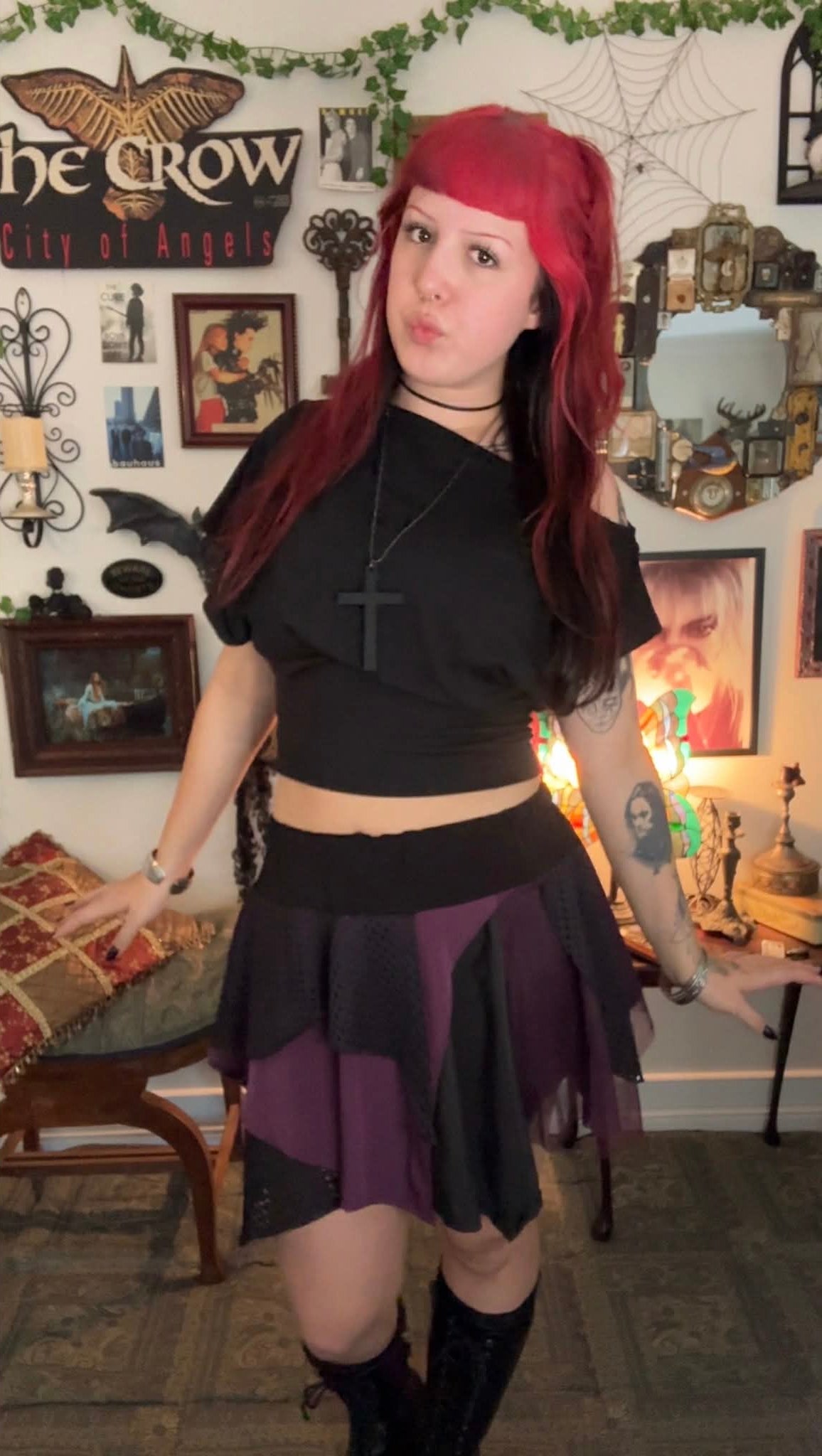 Nyx Hanky Hem Mini Skirt - Black/Plum (Size 18)