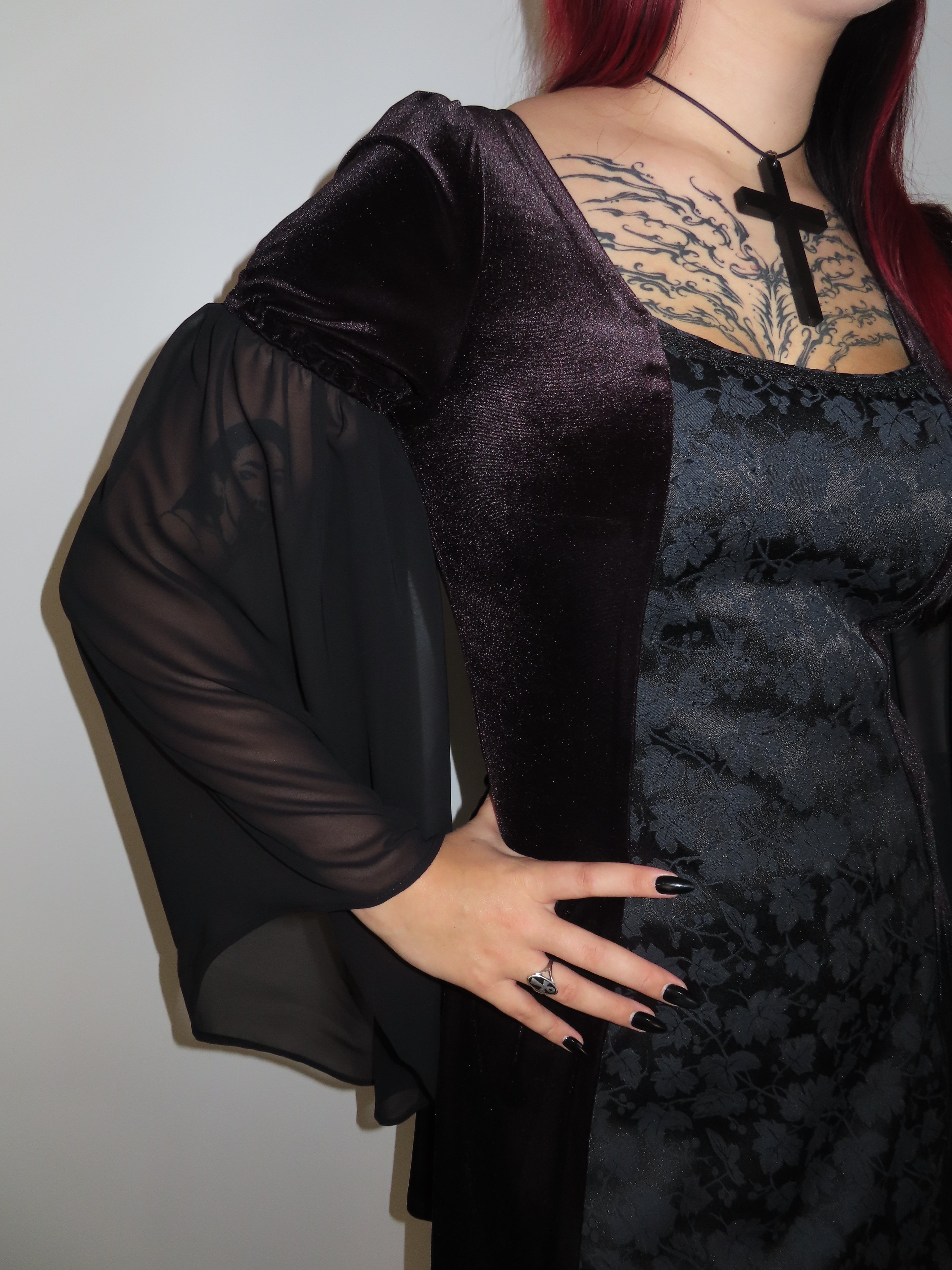 Cordelia Dress - Black Velour with Satin Brocade (Size 12)