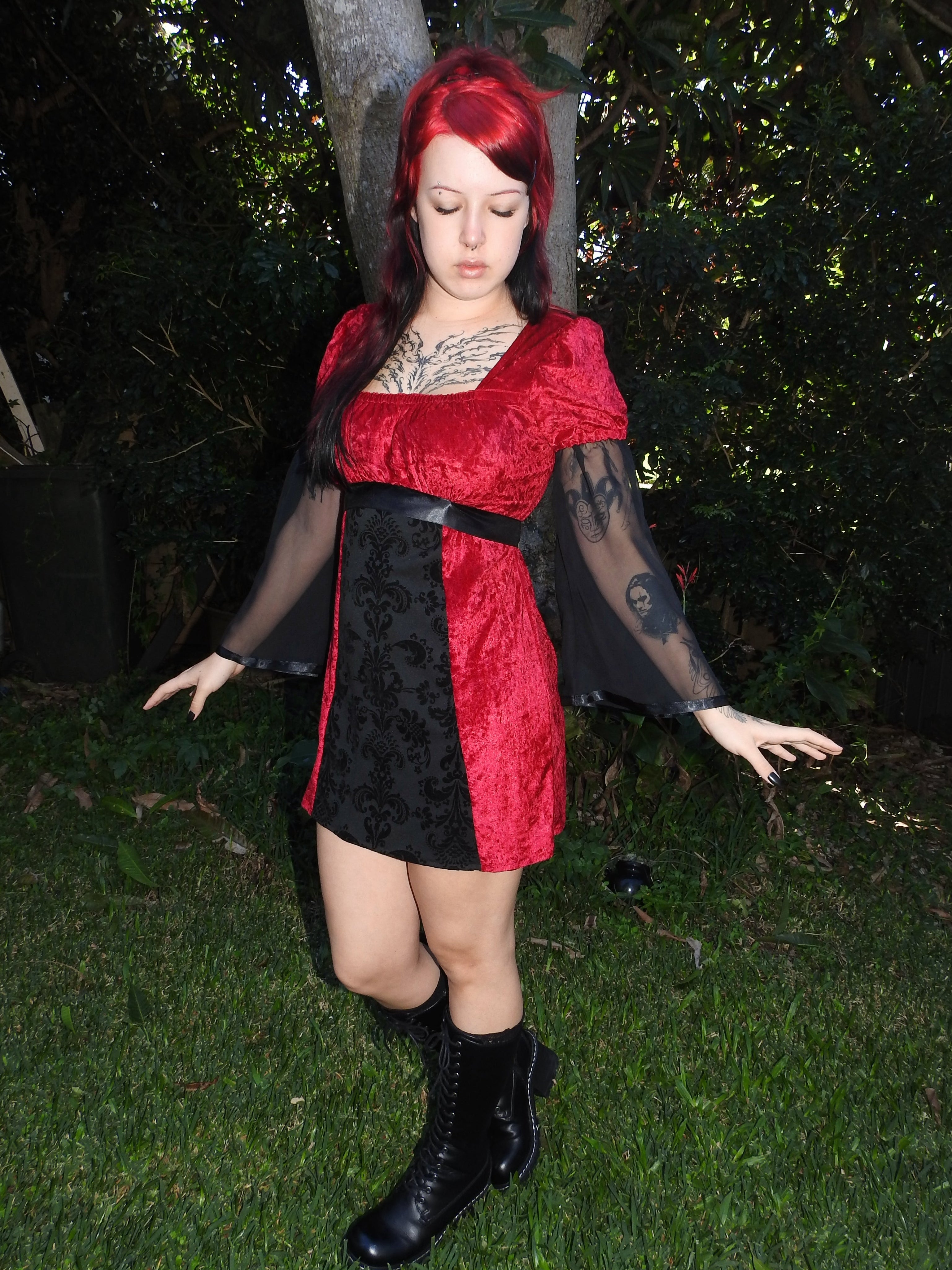 Adeline Dress - Dark Red with Black (size 12)