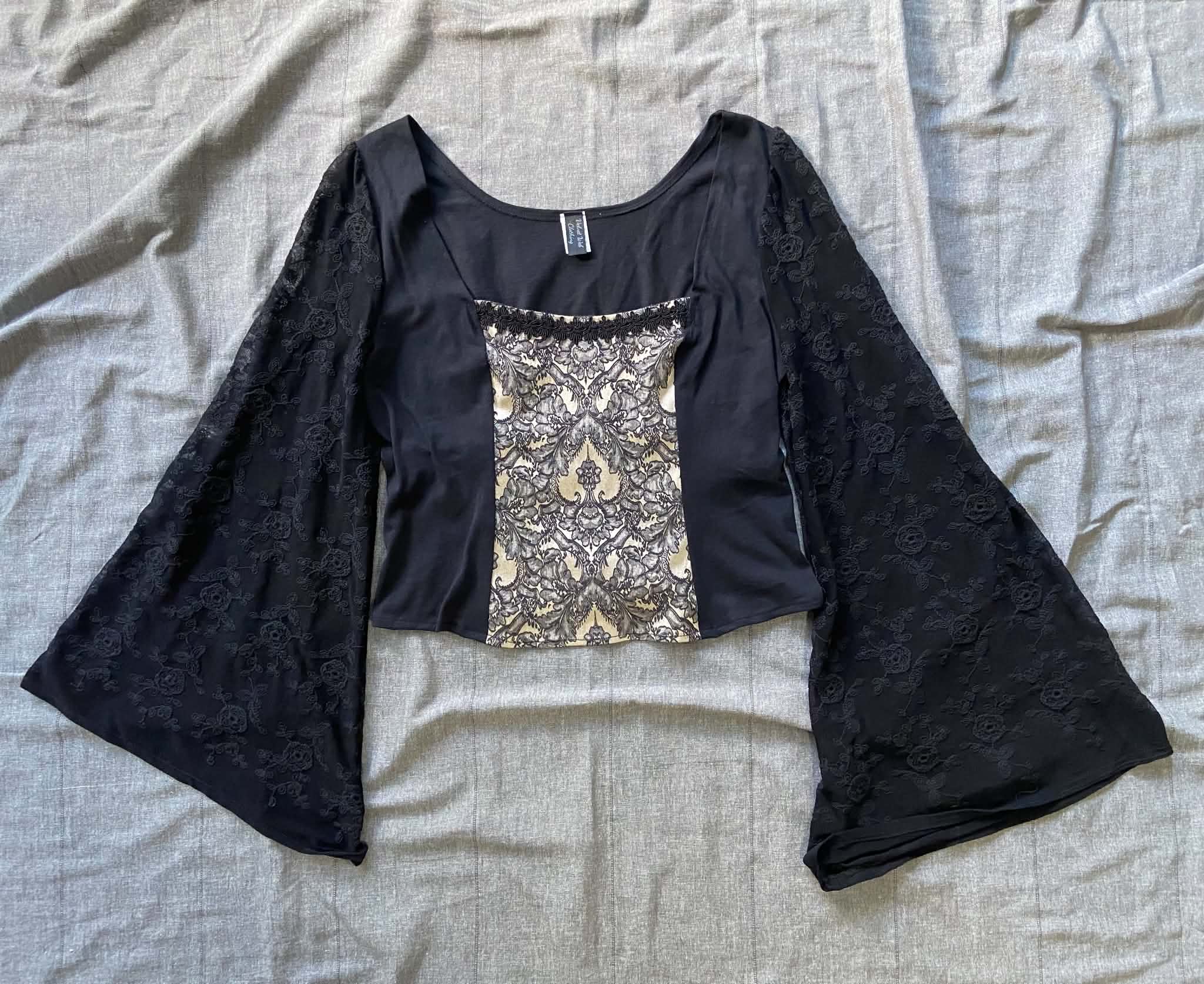 Lilith top - Black with Lace Bell Sleeves (Size 14-16)