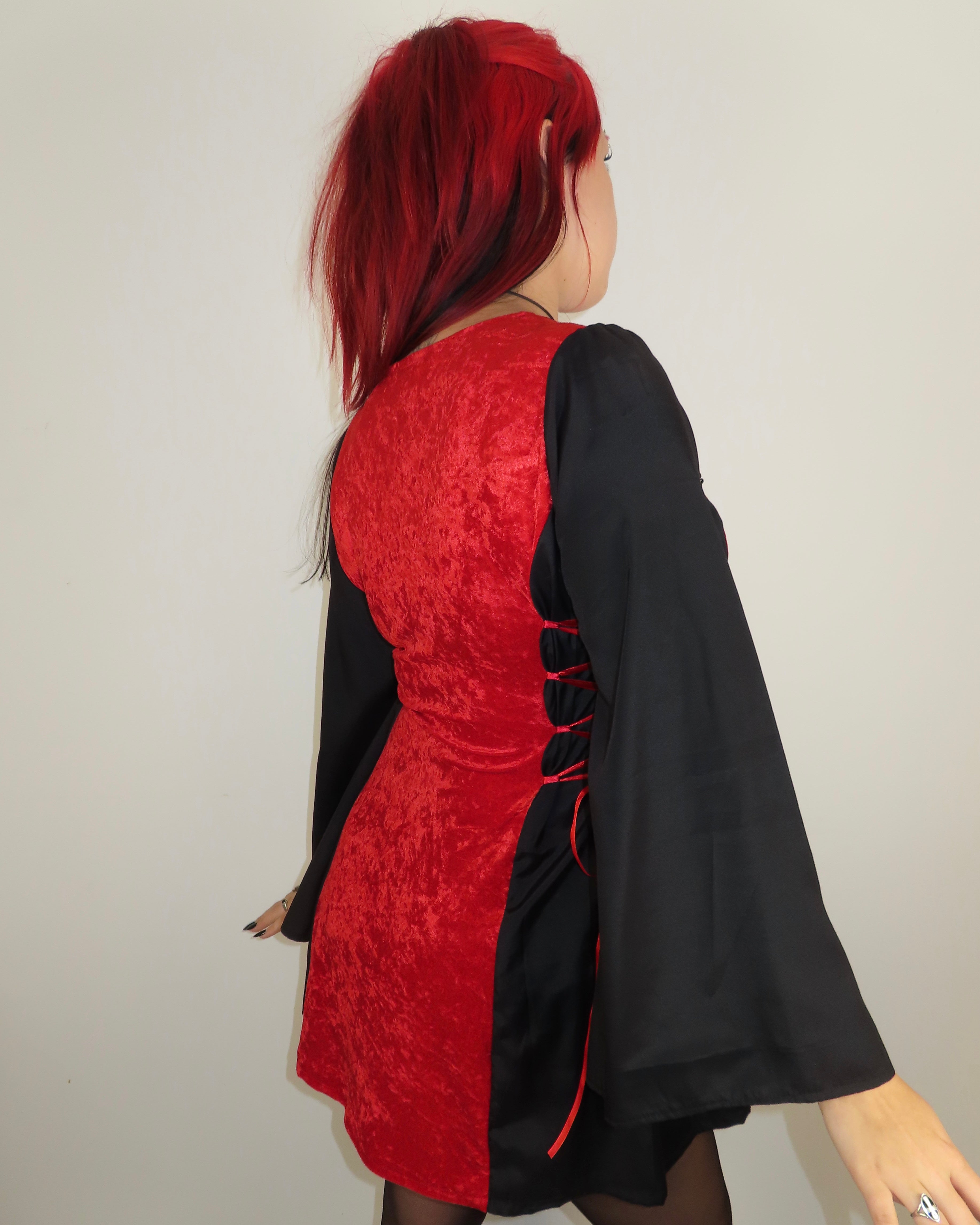 Lenore Dress - Red and Black with Side Lacing (size 12-14)