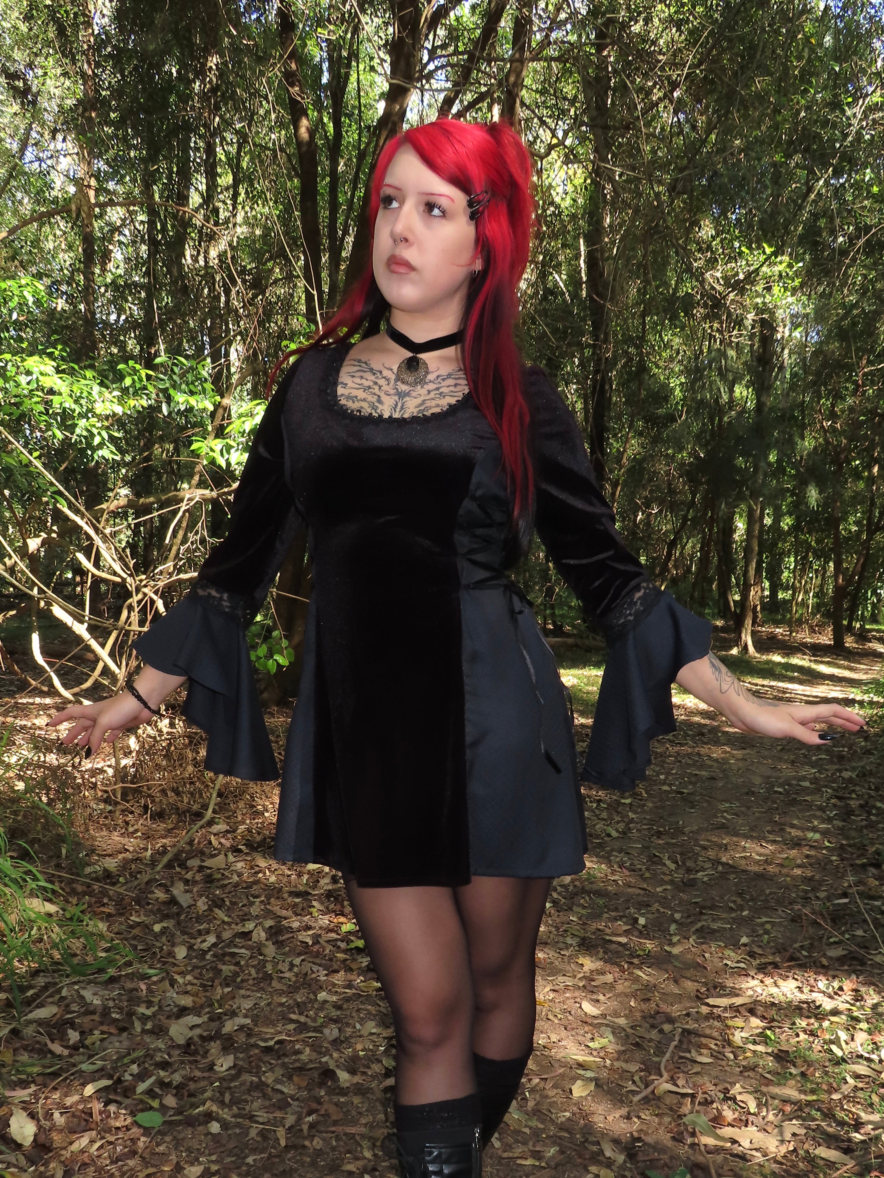 Lenore Dress - Black with Side Lacing (size 12-14)