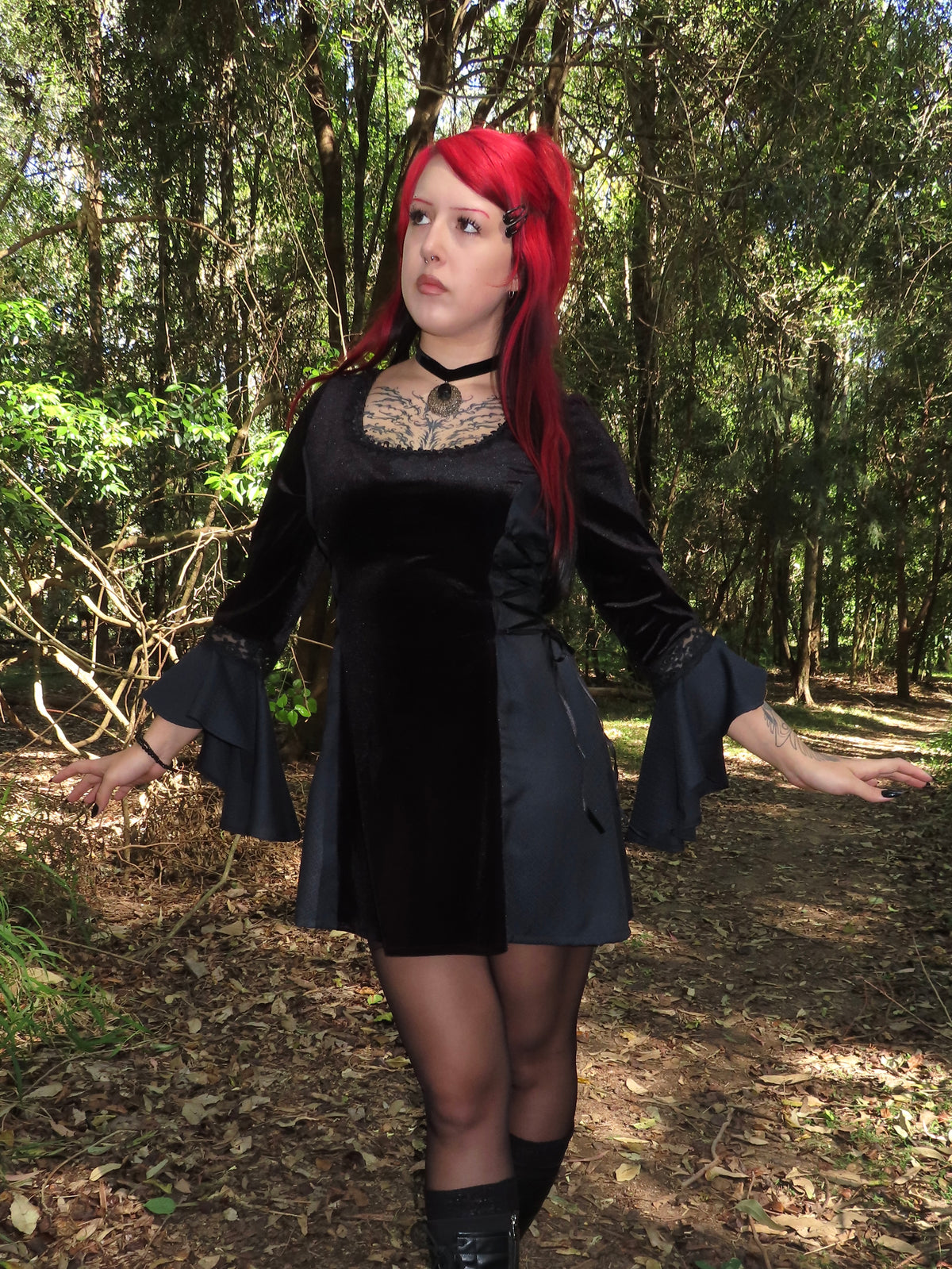 Lenore Dress - Black with Side Lacing (size 12-14)