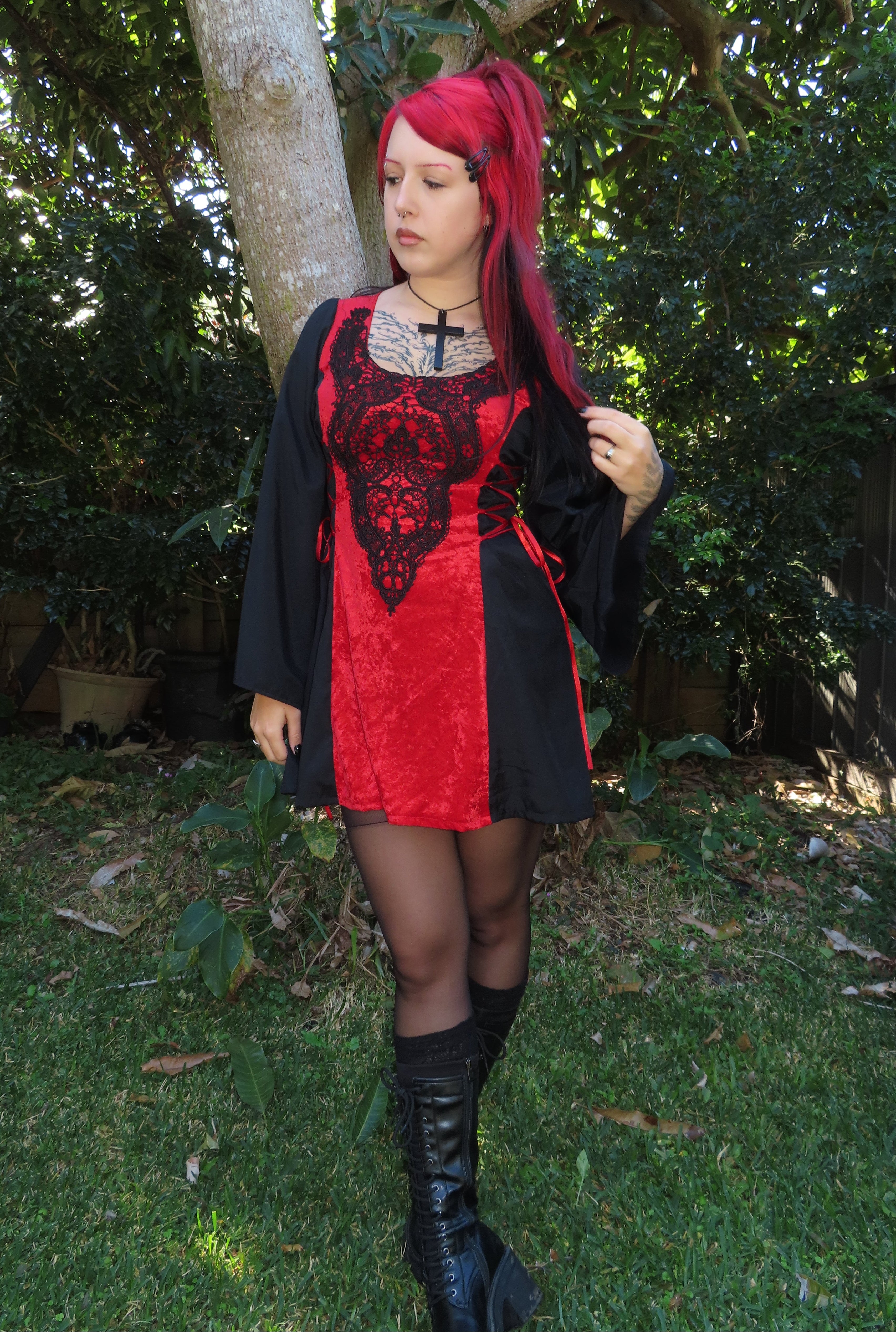 Lenore Dress - Red and Black with Side Lacing (size 12-14)