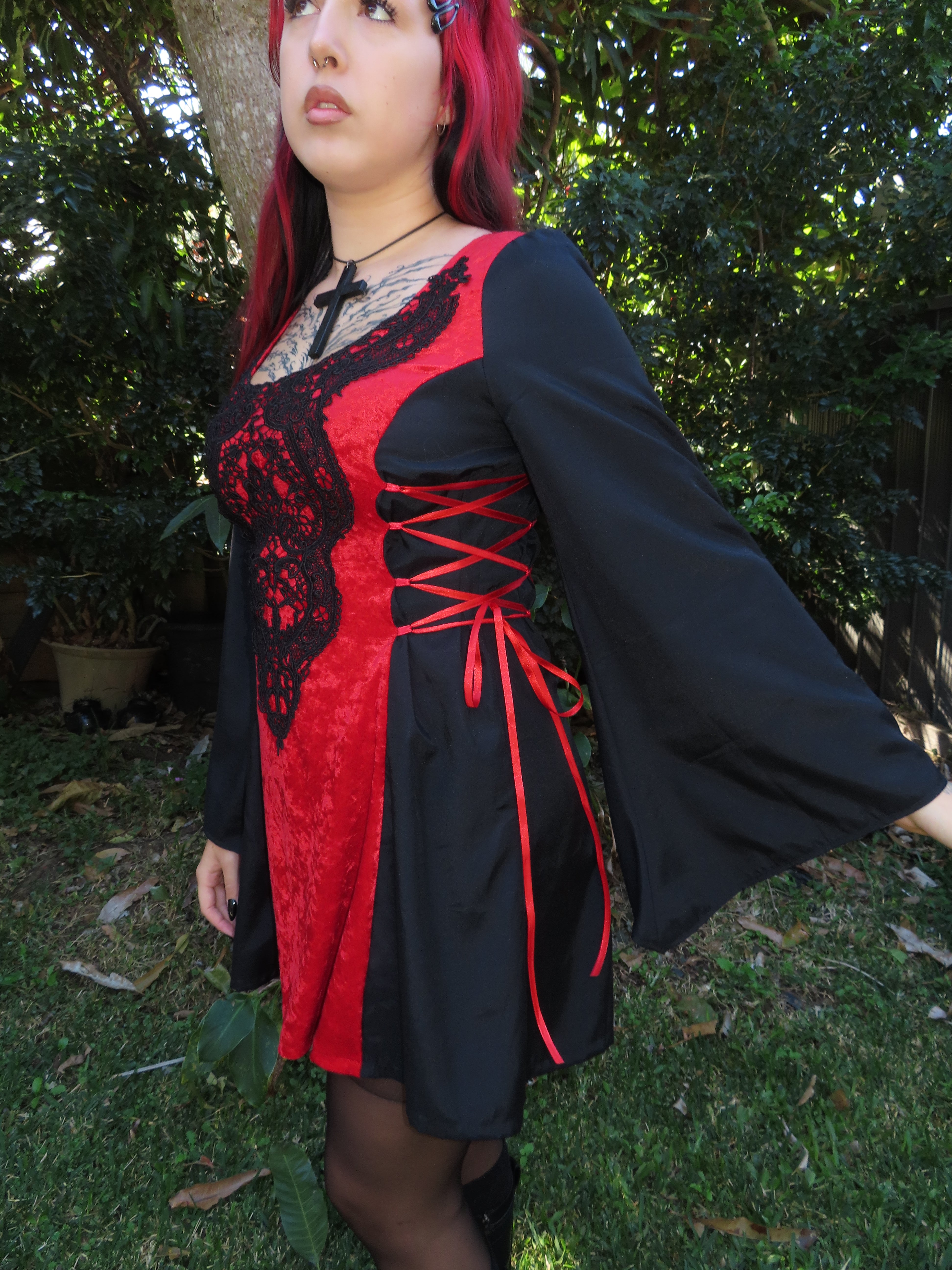 Lenore Dress - Red and Black with Side Lacing (size 12-14)