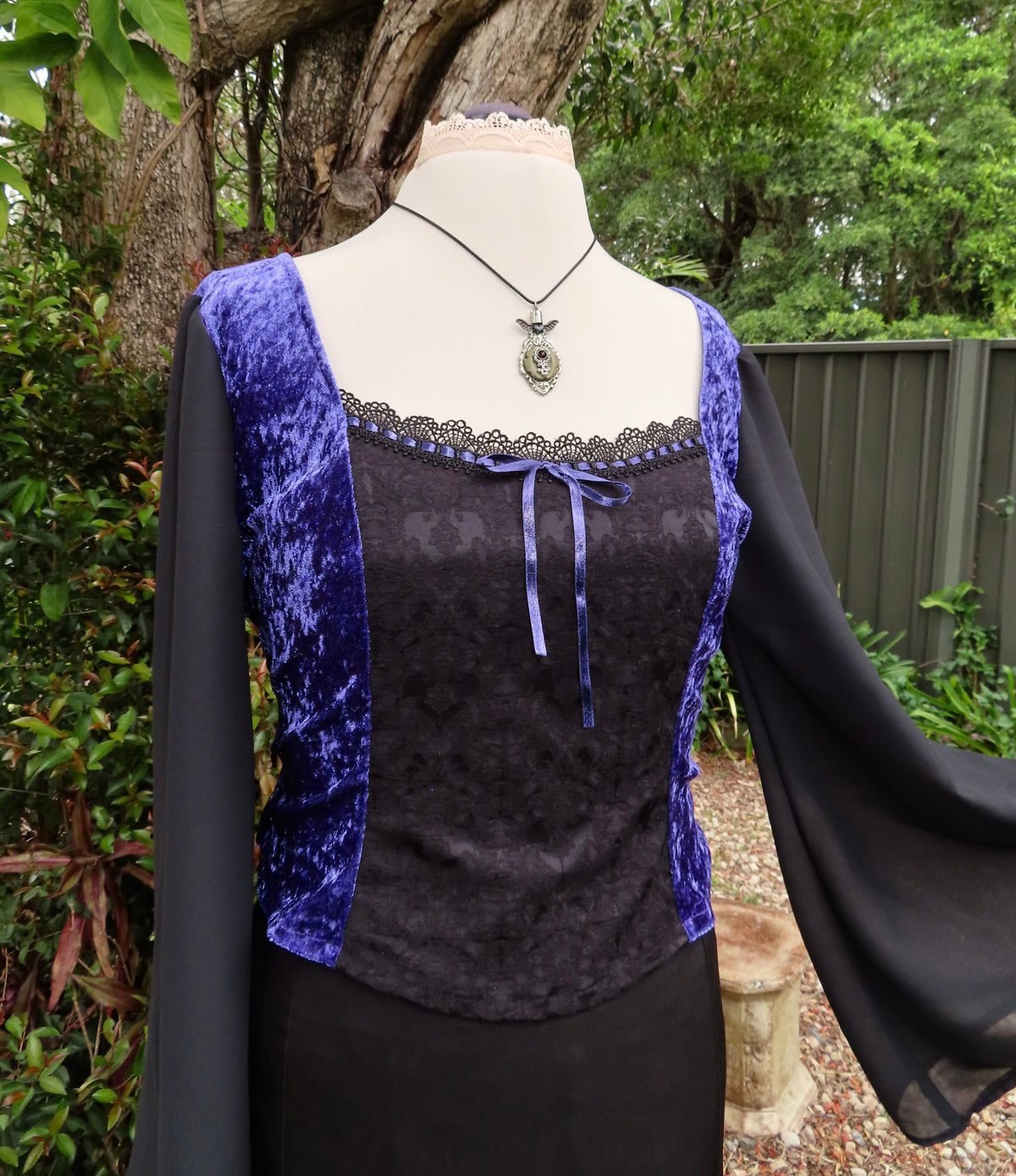 Lilith Top - Purple Velour with Black Brocade (size 18)