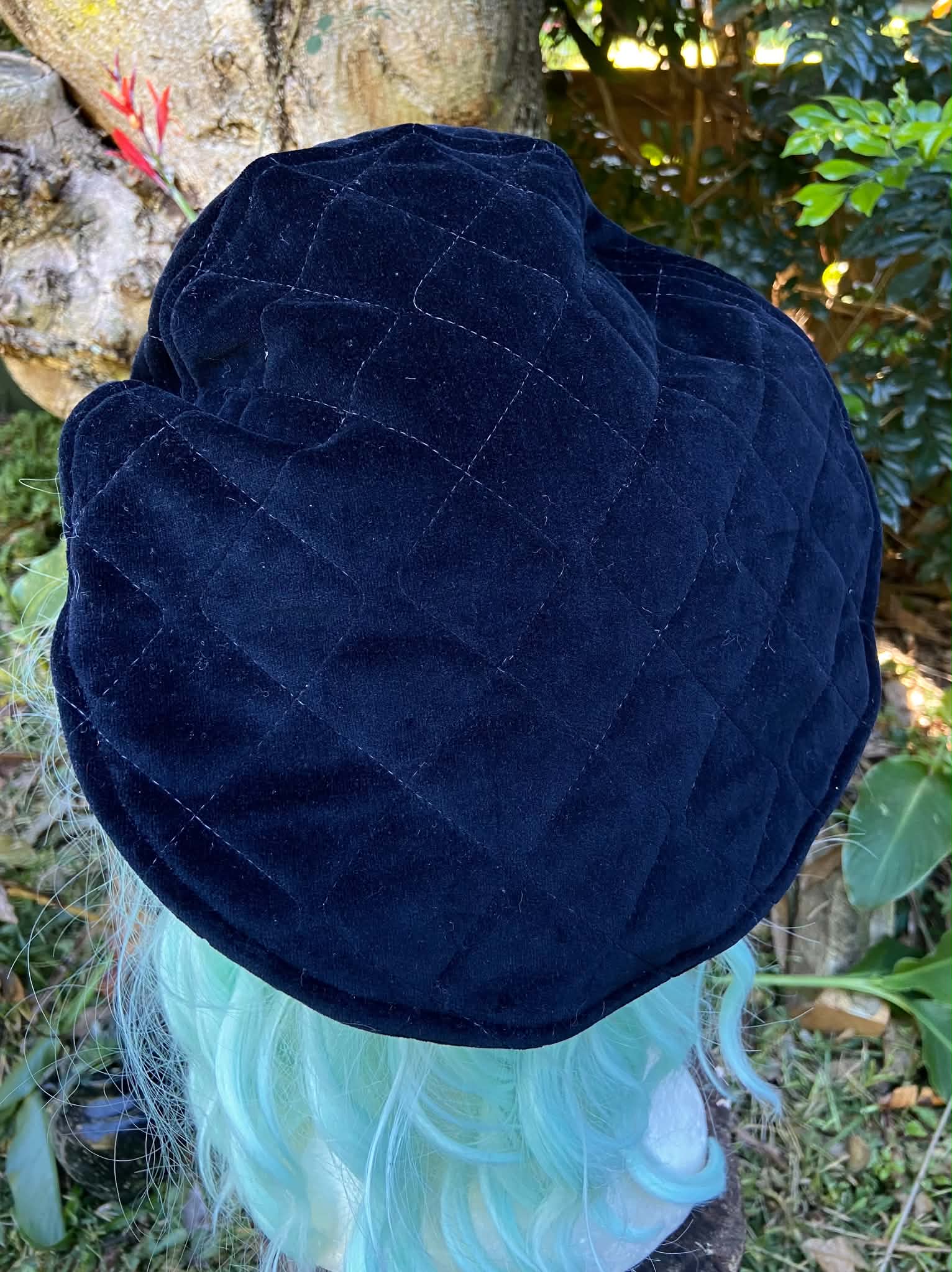 Beret- Black Quilted Velvet