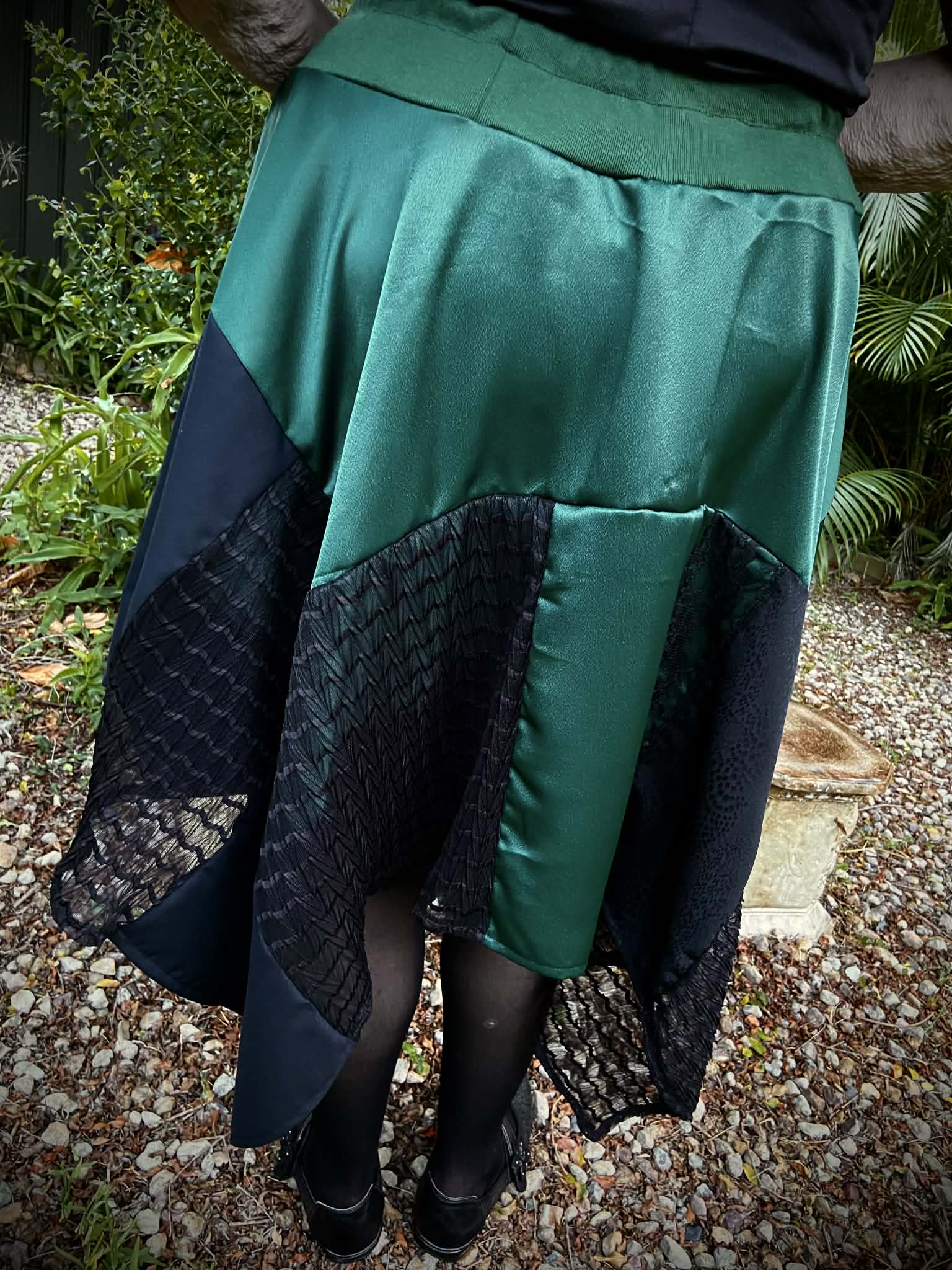 Twyla Hanky hem skirt - Black/Green Patchwork (20-26)