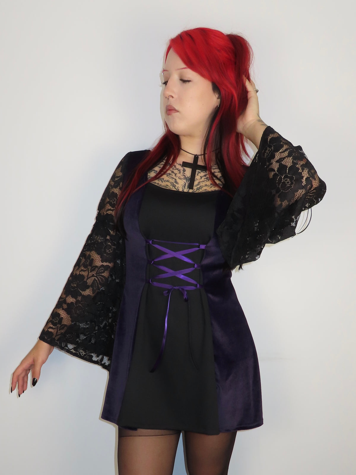 Cordelia Dress - Purple Velour with Lacing (Size 16)