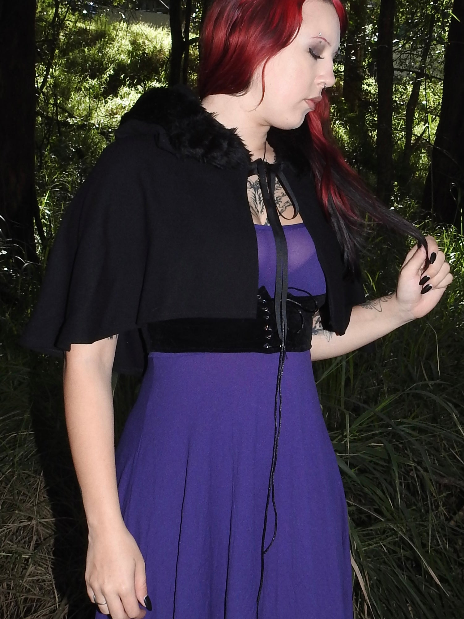 Black Capelet with Faux Fur Trim Hood