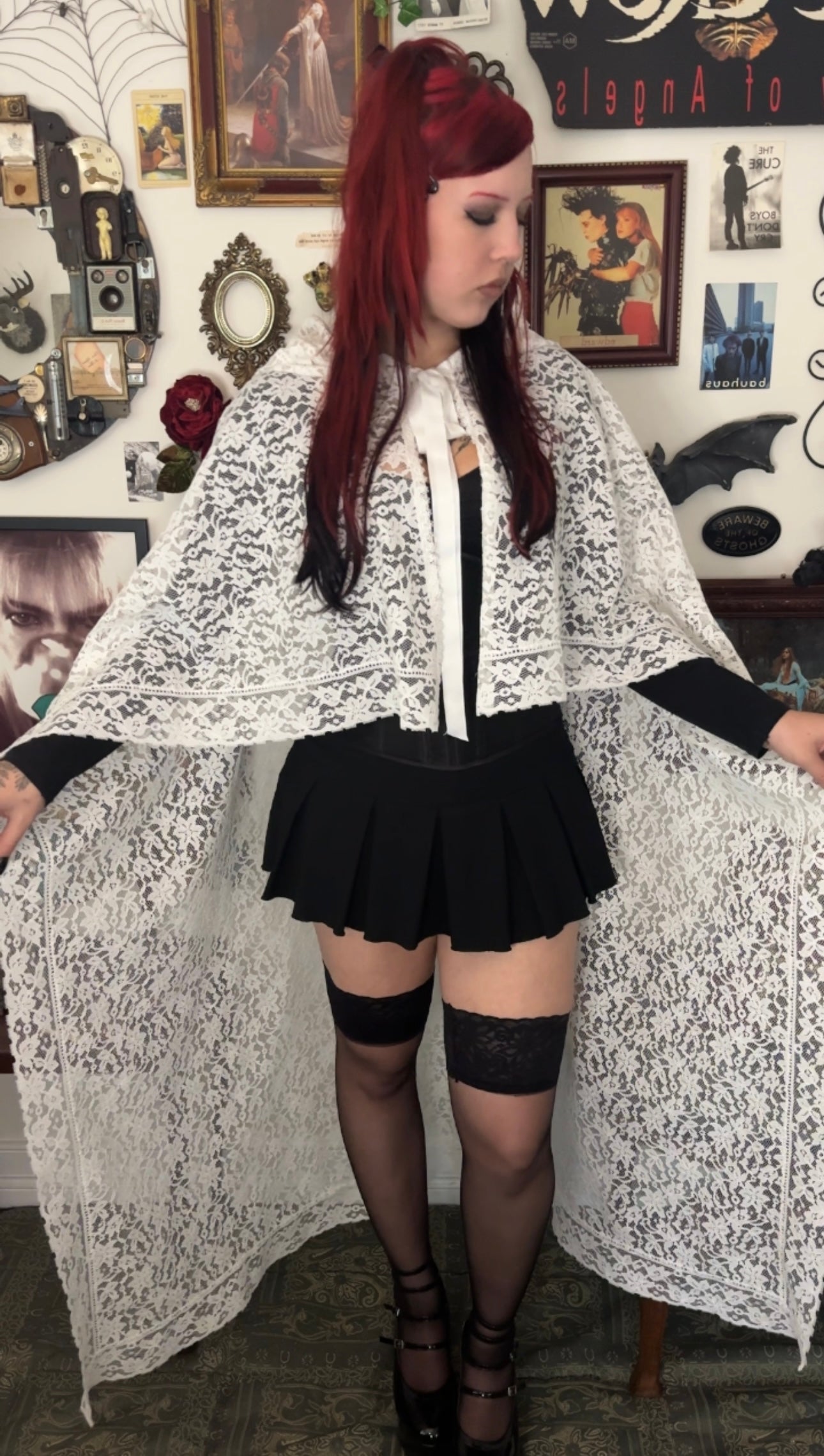 White Lace Cape with Hood