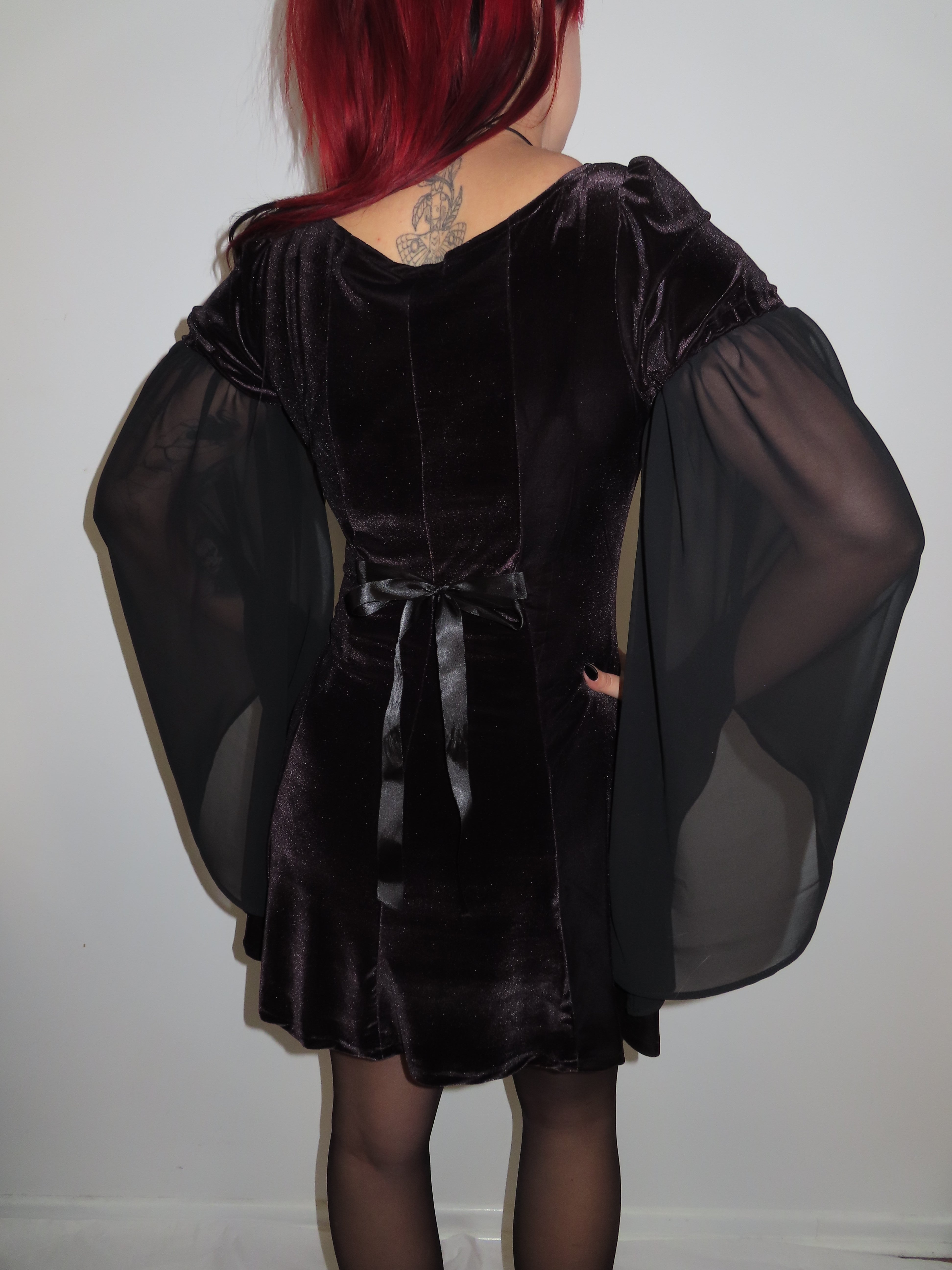 Cordelia Dress - Black Velour with Satin Brocade (Size 12)