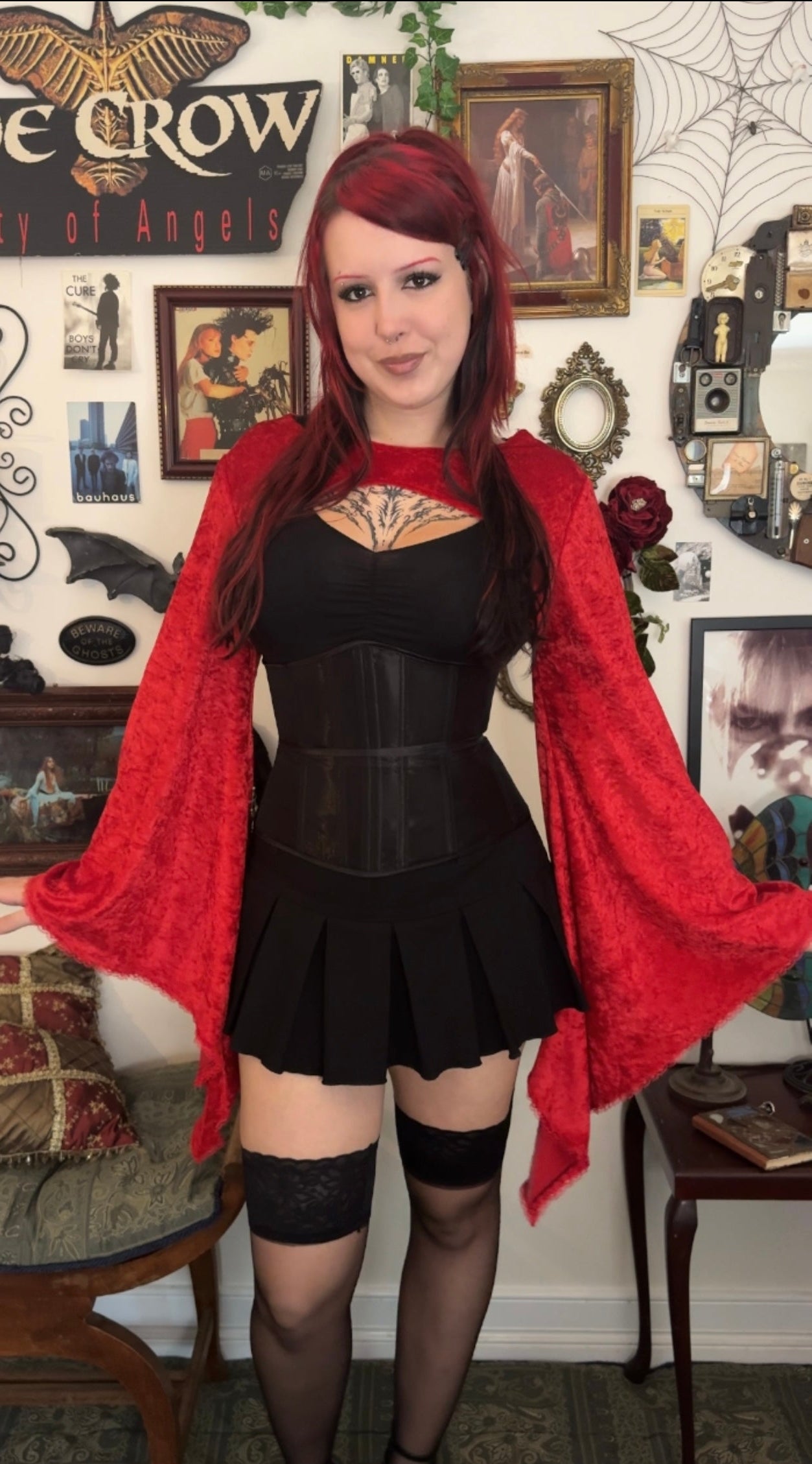 Lucinda Bolero Top - Red Crushed Velour (XL)