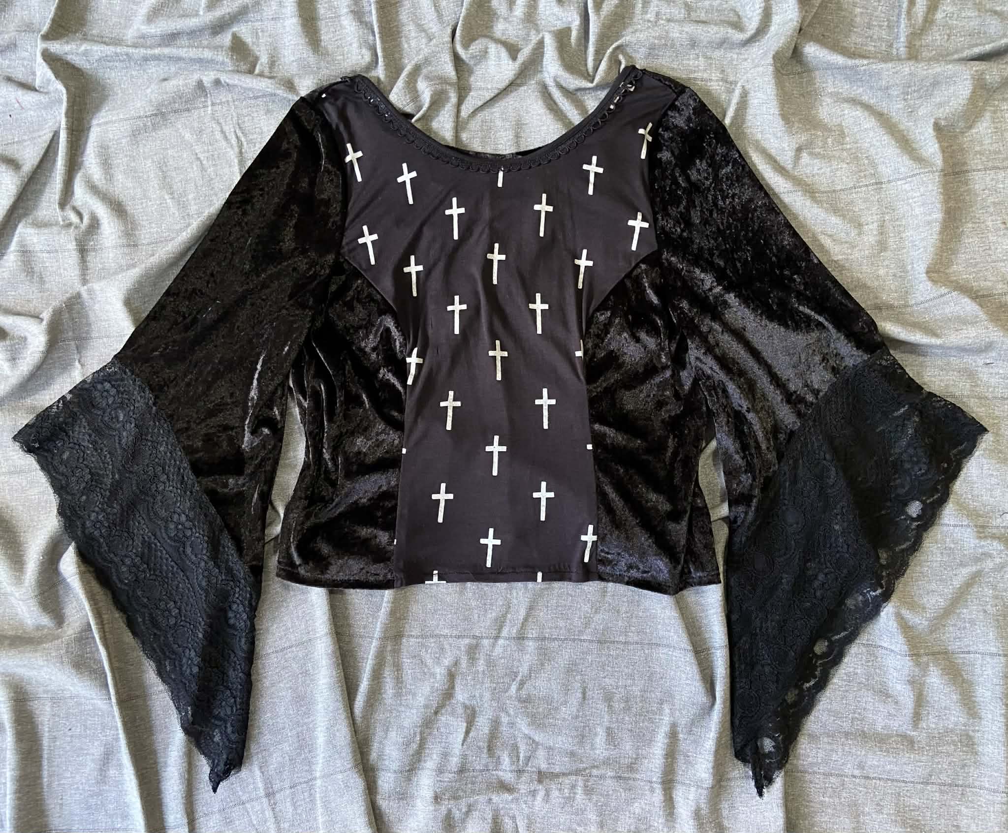 Morgan top - Black Velour with Cross Print (18)