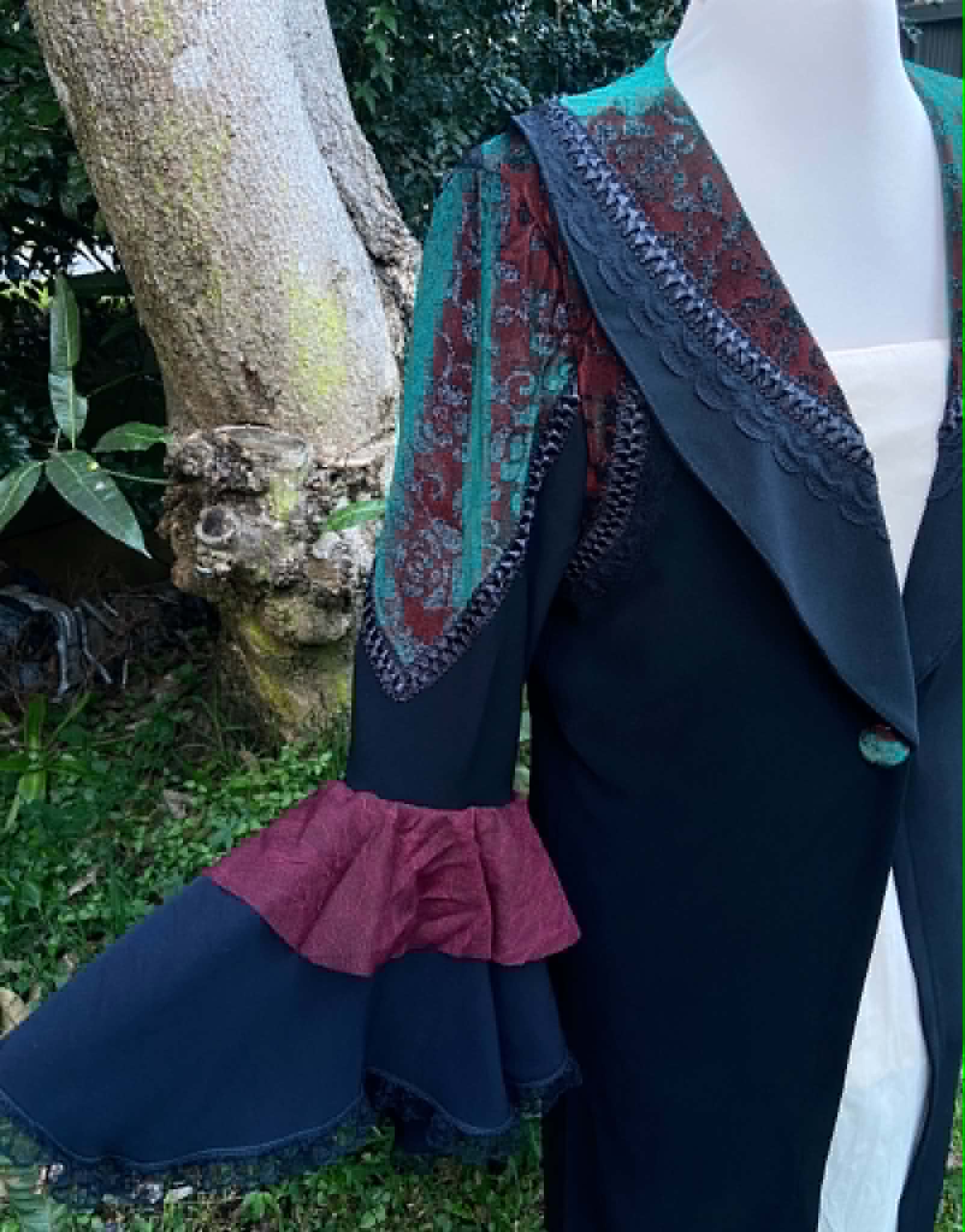 Long Coat with Velvet Trim - Revamped (size 12-14)