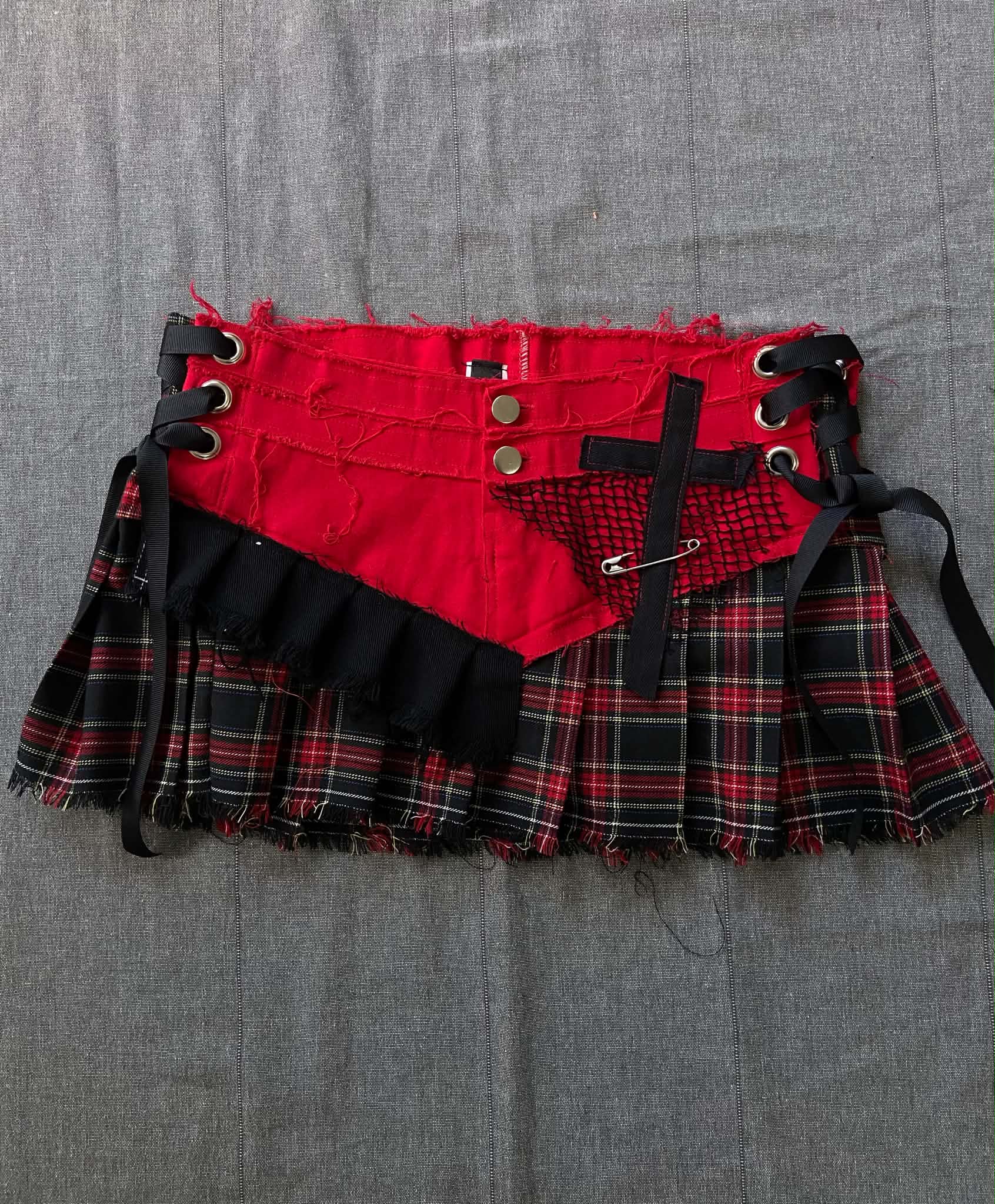 Mini Skirt - Red with Tartan Pleats (Size 10-12)