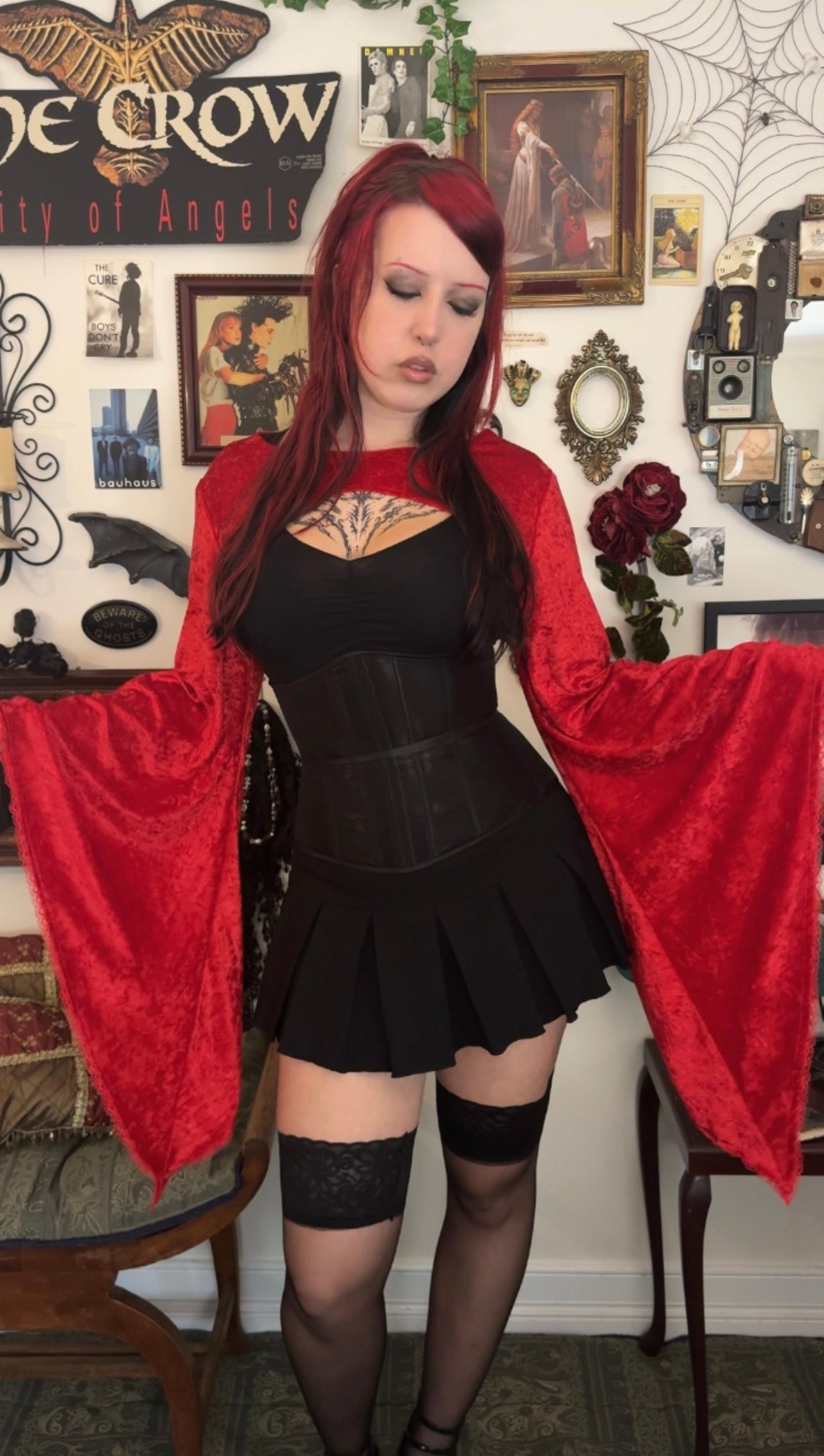 Lucinda Bolero Top - Red Crushed Velour (XL)