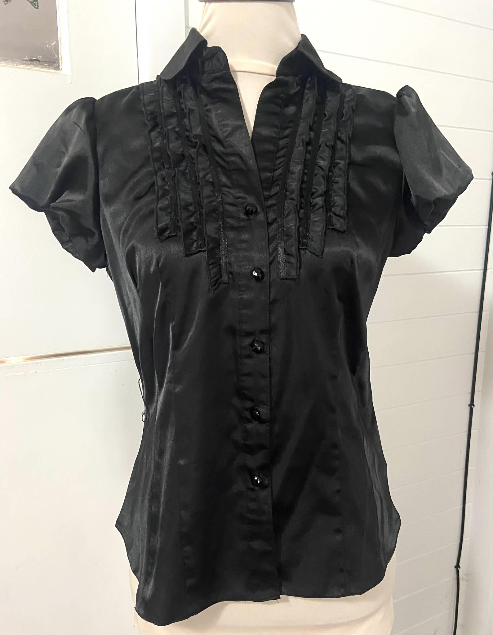 Vintage Satin Blouse with Frill Trim (Size 12)