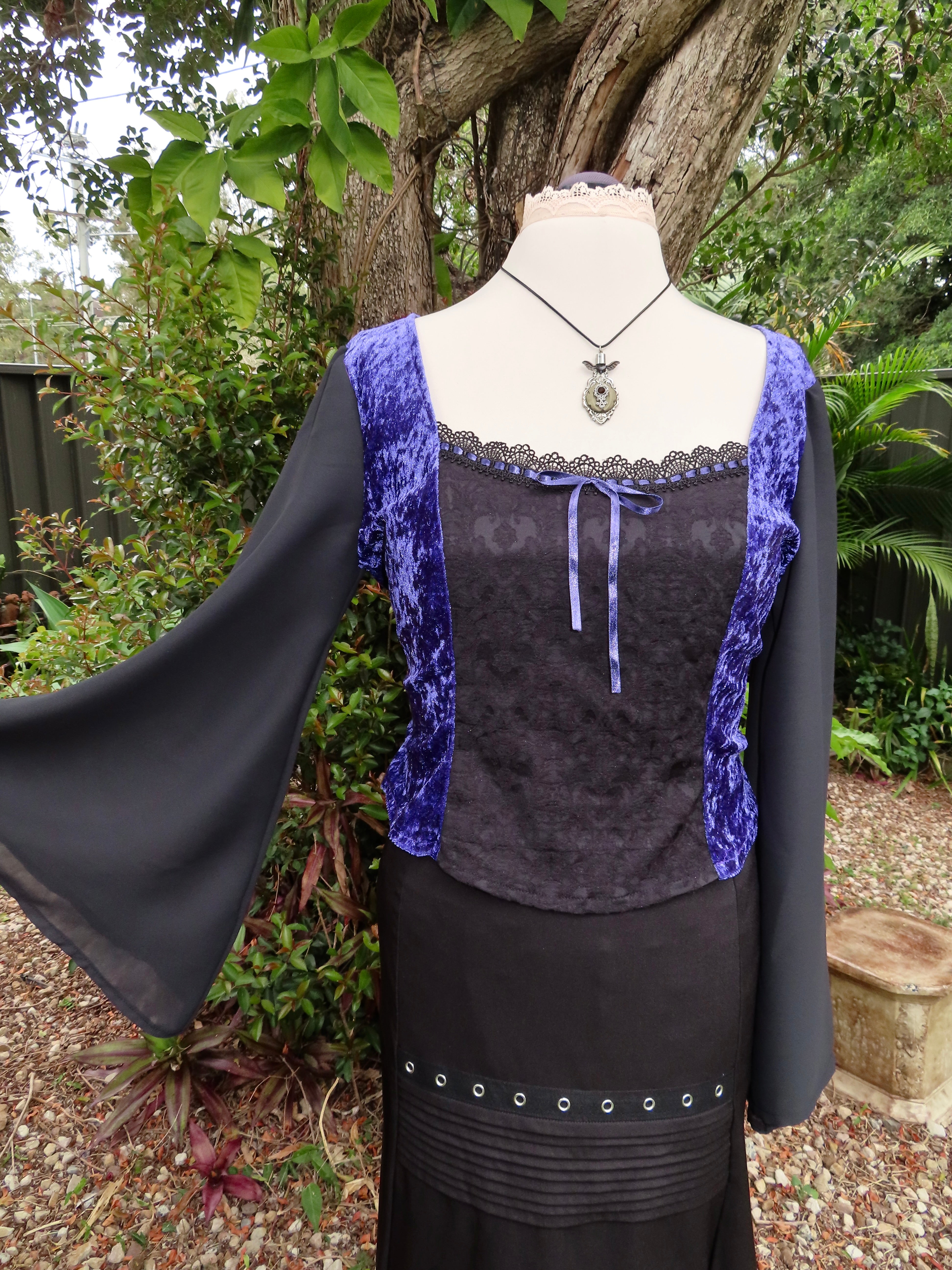 Lilith Top - Purple Velour with Black Brocade (size 18)
