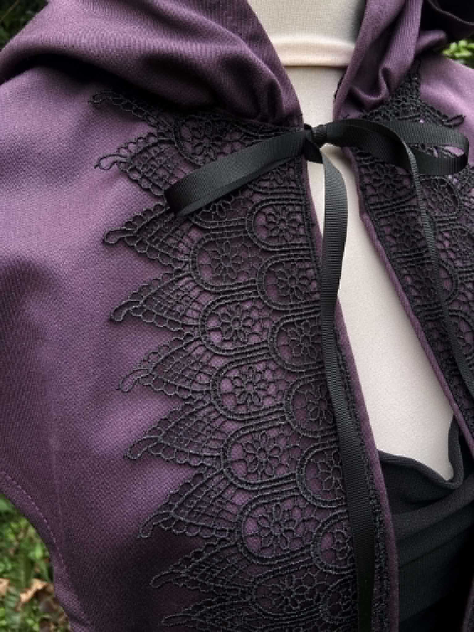 Purple Capelet with Black Lace Trim