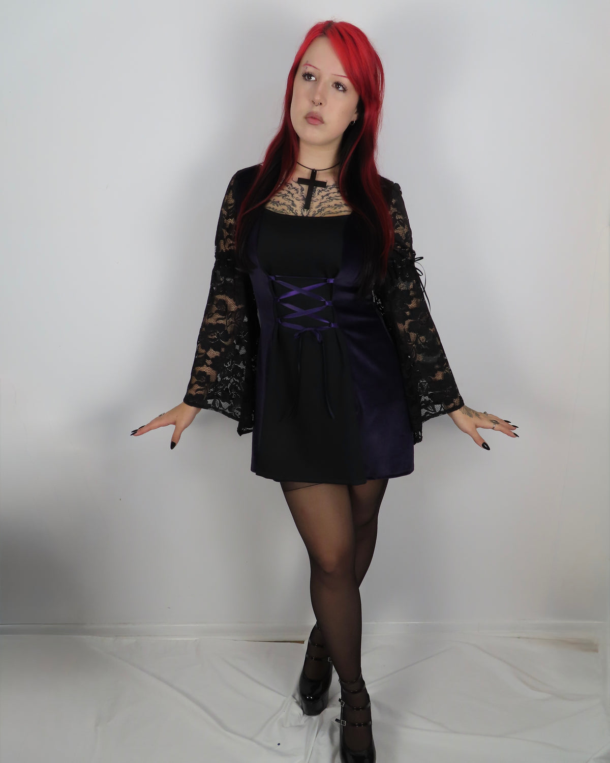 Cordelia Dress - Purple Velour with Lacing (Size 16)