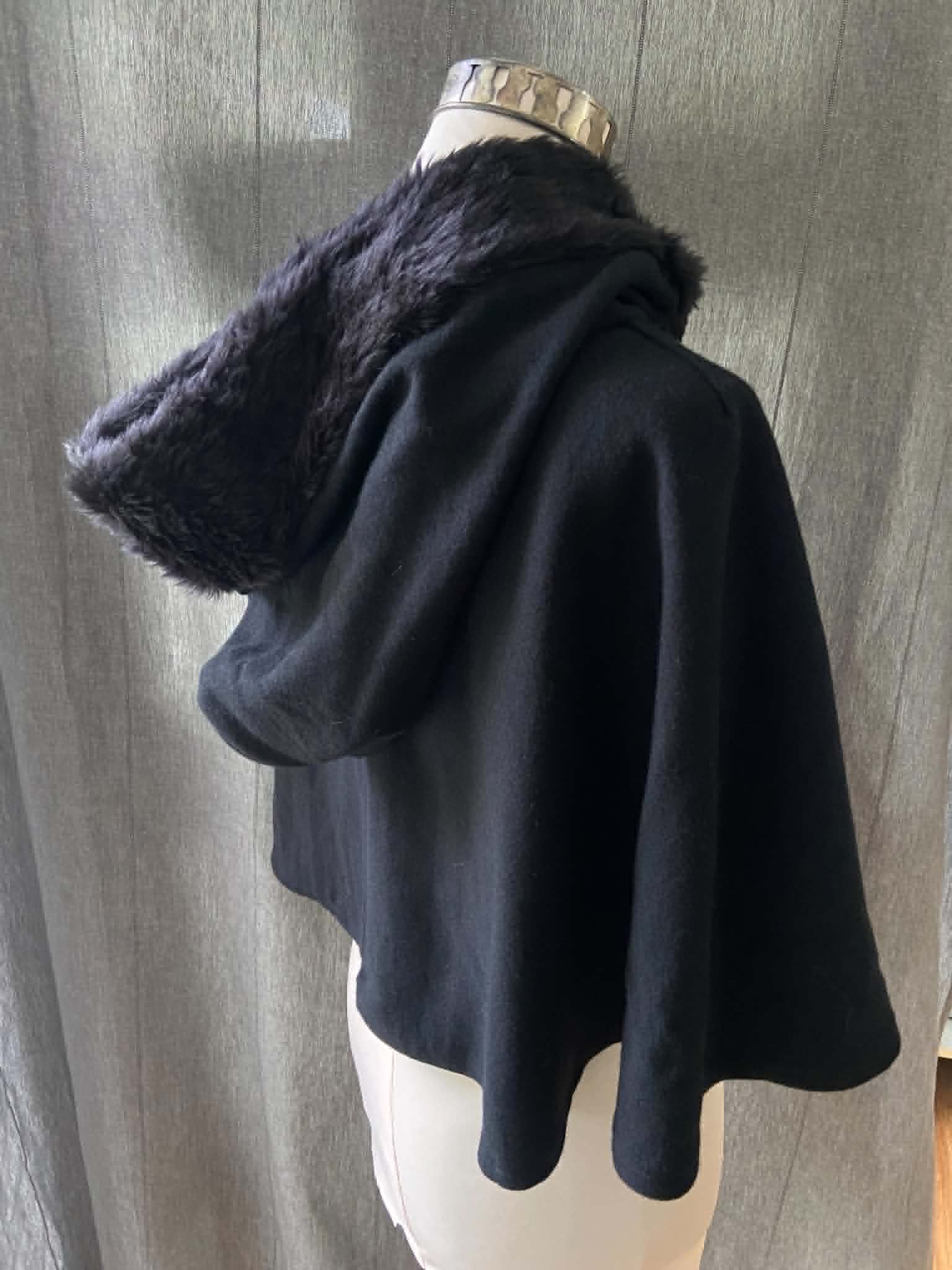 Black Capelet with Faux Fur Trim Hood