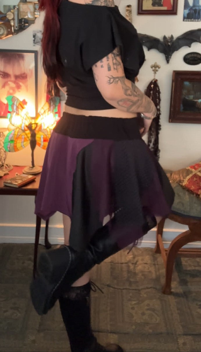 Nyx Hanky Hem Mini Skirt - Black/Plum (Size 18)