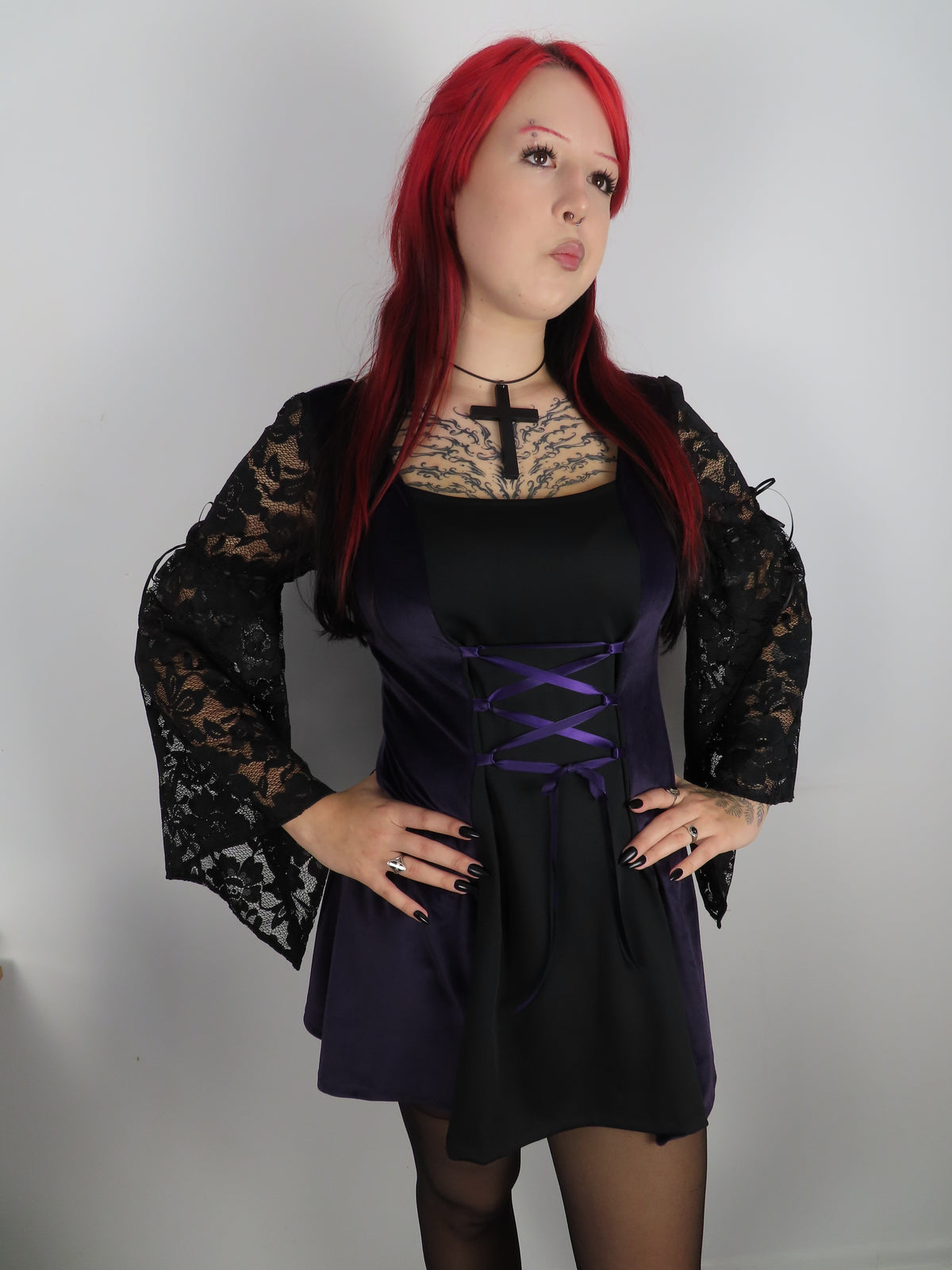 Cordelia Dress - Purple Velour with Lacing (Size 16)