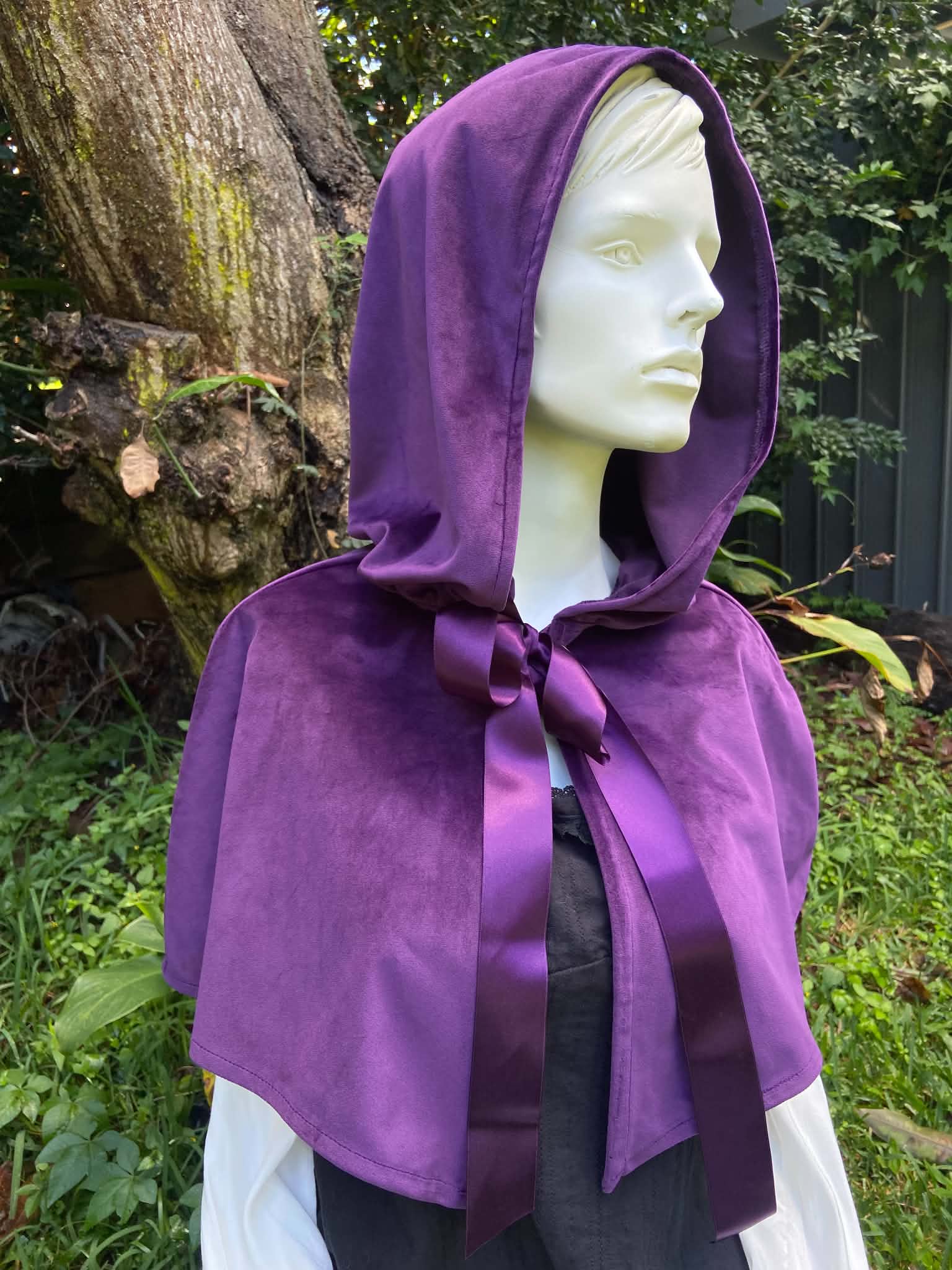Purple Velvet Capelet with Hood