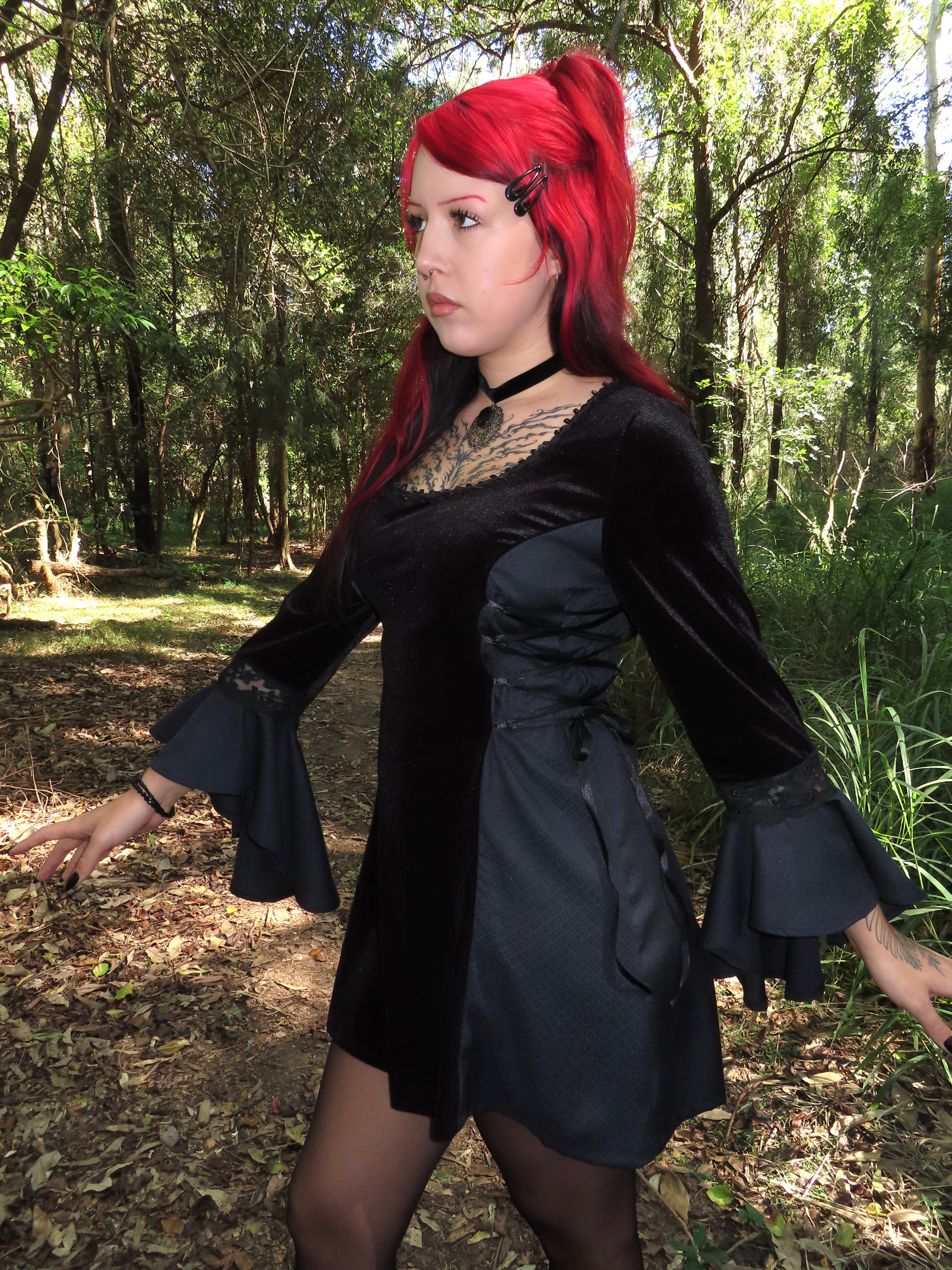 Lenore Dress - Black with Side Lacing (size 12-14)