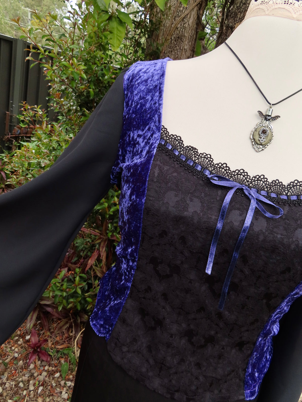 Lilith Top - Purple Velour with Black Brocade (size 18)