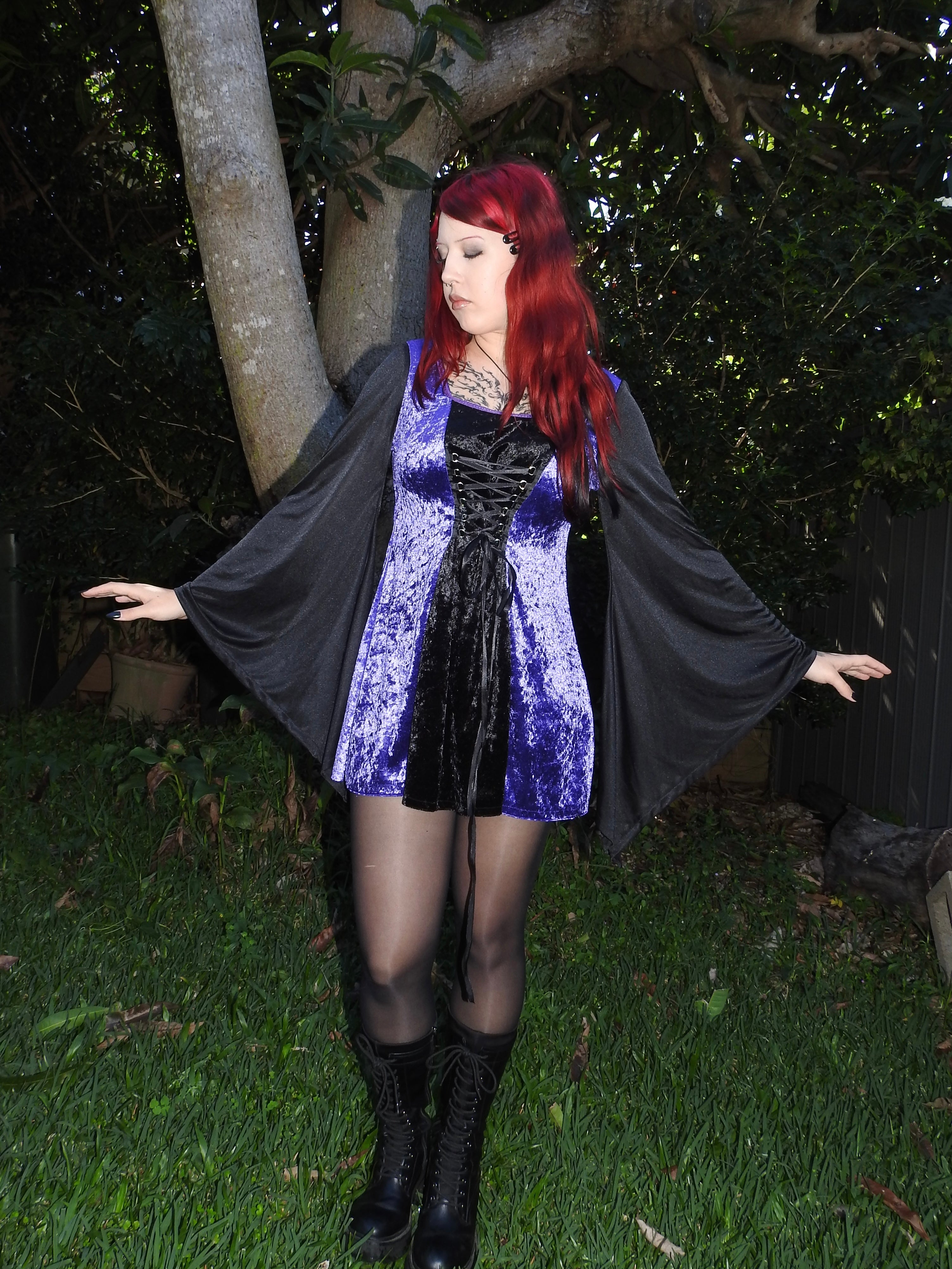 Cordelia Dress - Purple and Black Velour (Size 14-16)