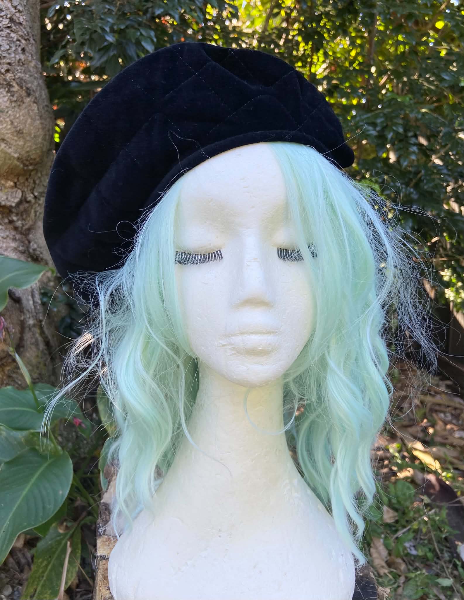 Beret- Black Quilted Velvet