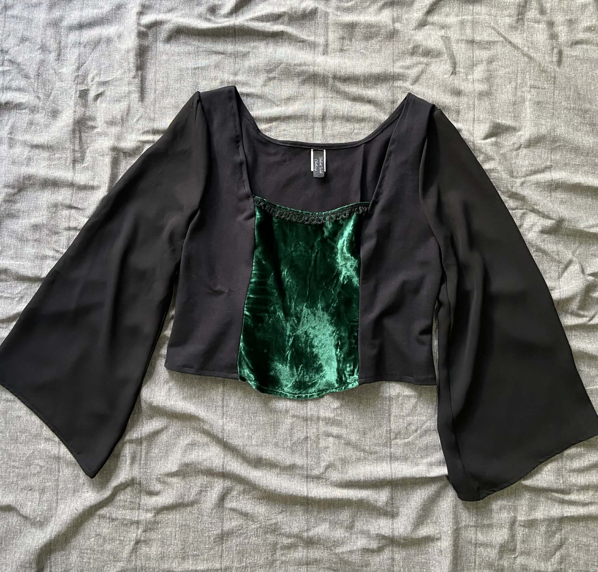 Lilith top - Black with Green Velvet (16-18)