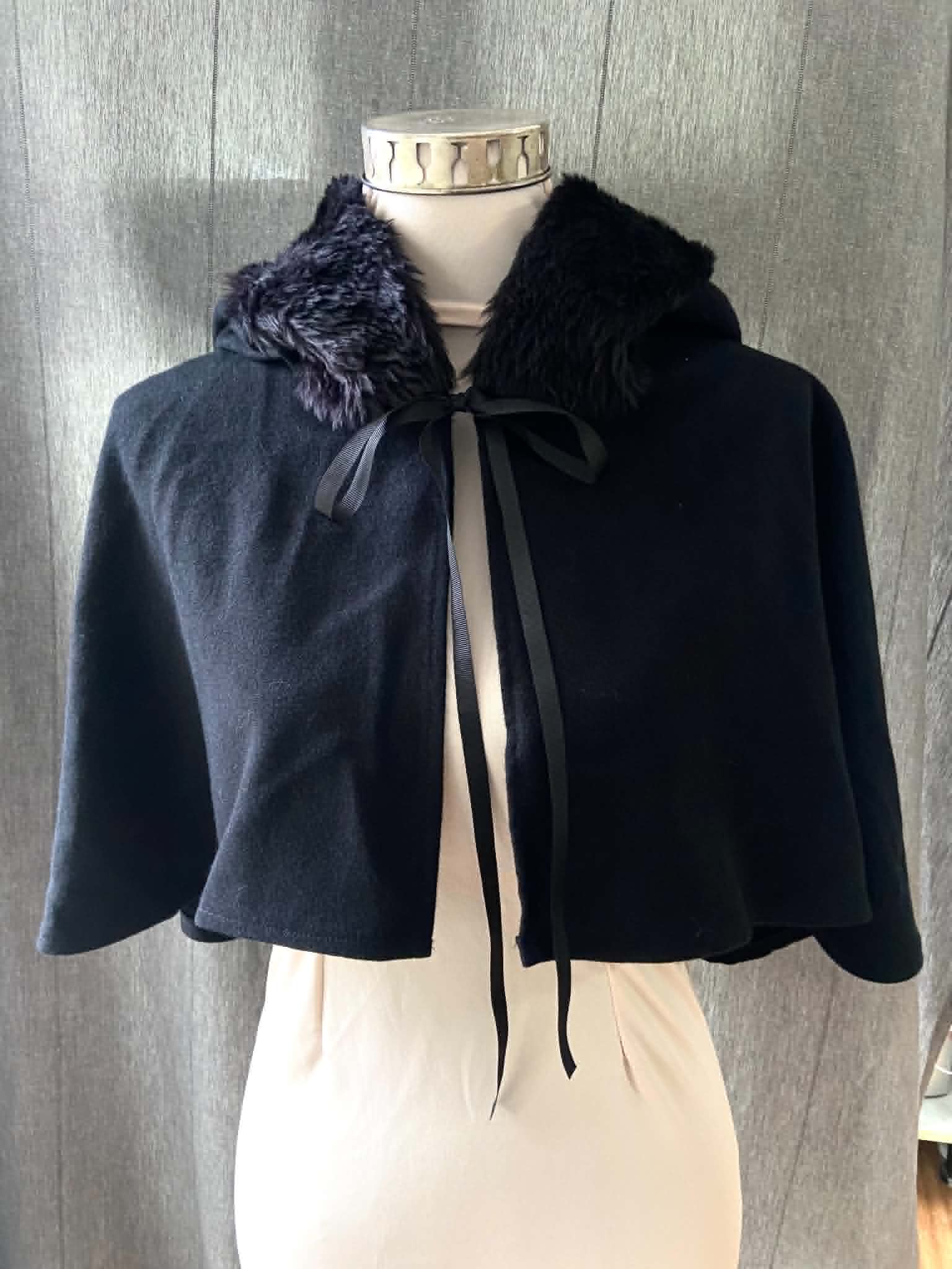 Black Capelet with Faux Fur Trim Hood