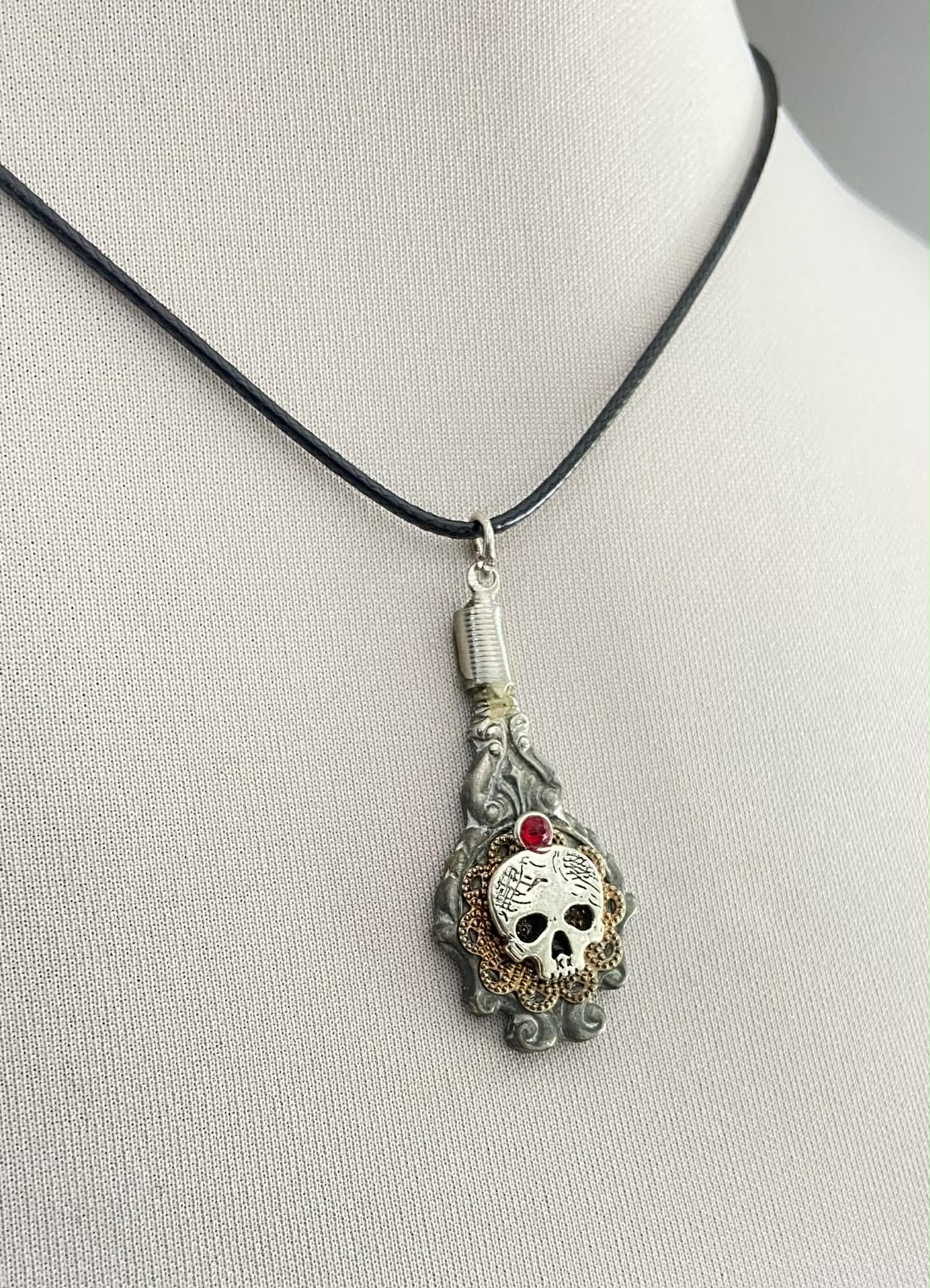 Vintage Spoon Pendant with Skull