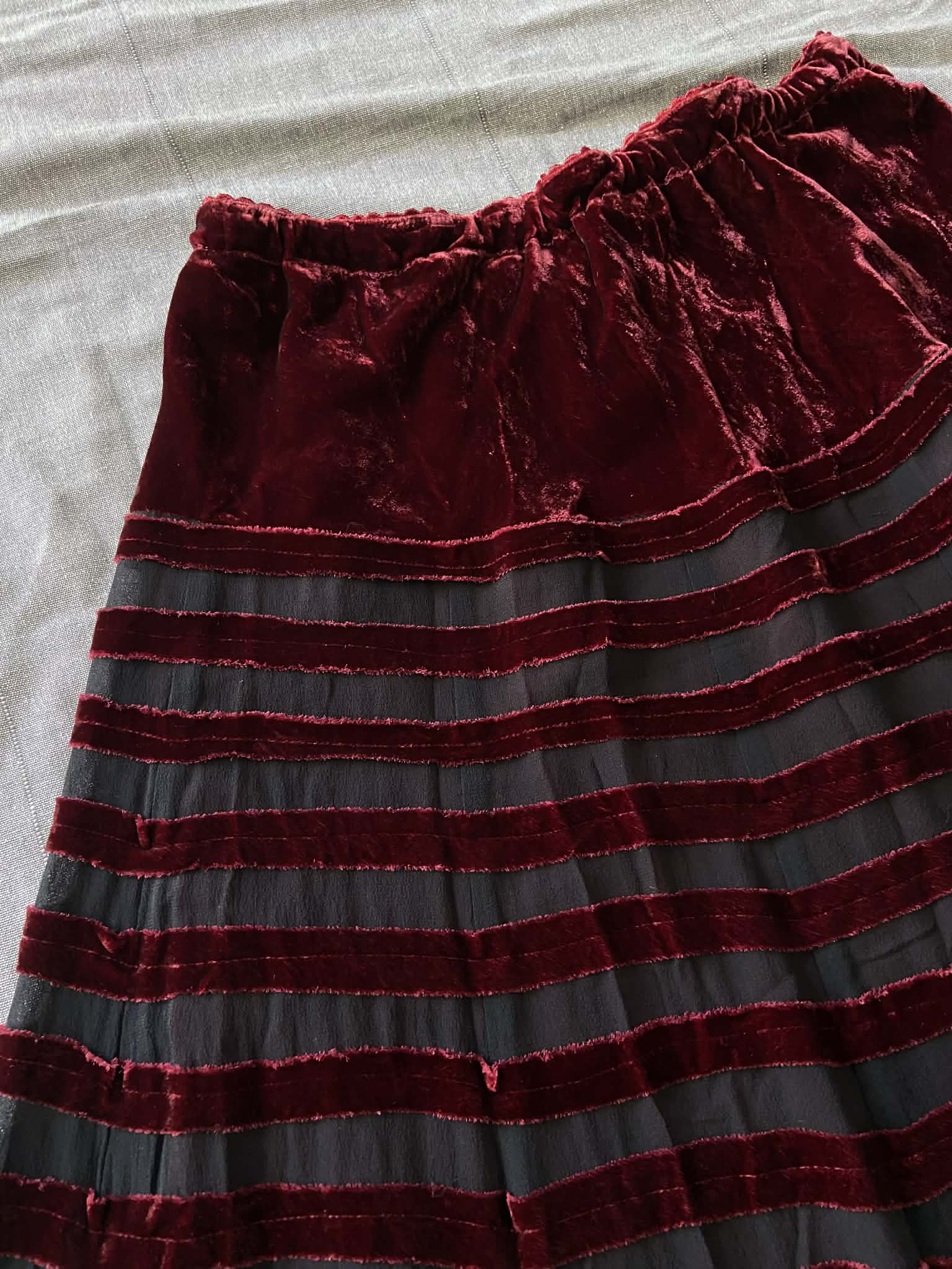 Vintage Dark Red Velvet Stripe Skirt (size 12)