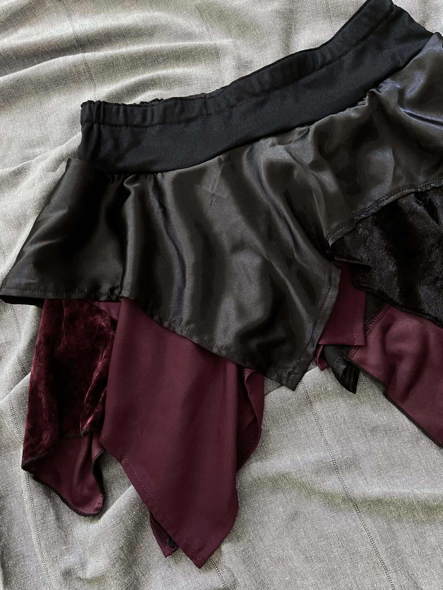 Nyx Hanky Hem Mini Skirt - Black/Burgundy (Size 10-12)