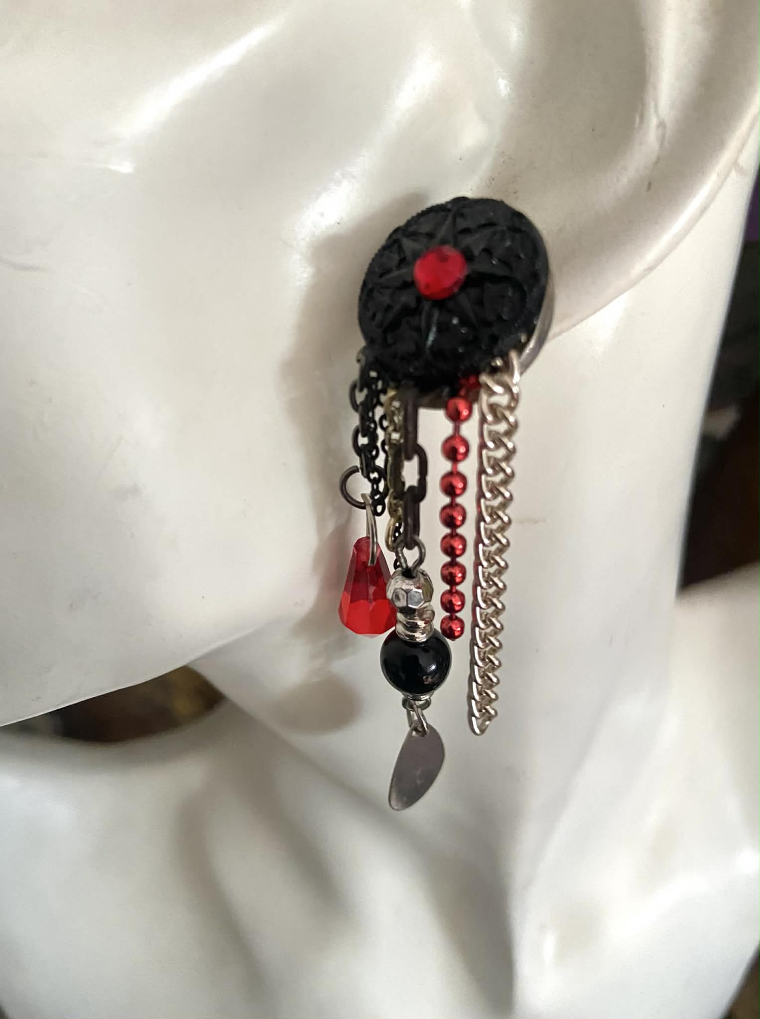 Black and Red Single Stud Earring