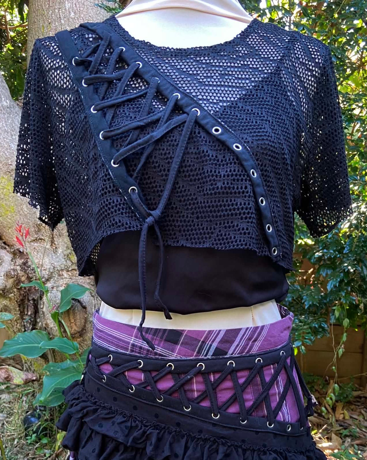 Black Lace Crop with Lacing - Revamped (free size)