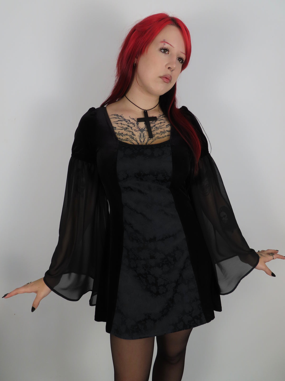 Cordelia Dress - Black Velour with Satin Brocade (Size 12)