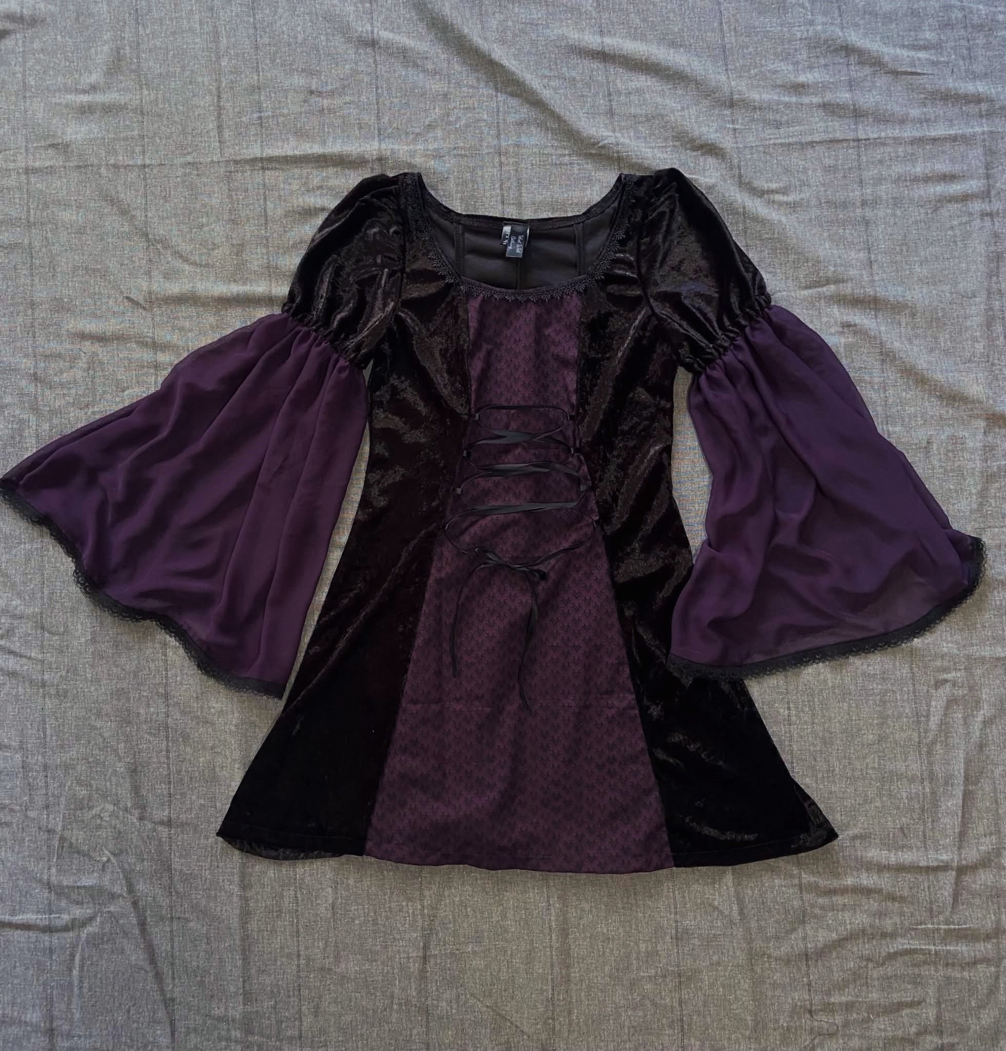 Cordelia Dress - Black Velour with Lacing (Size 8-10)
