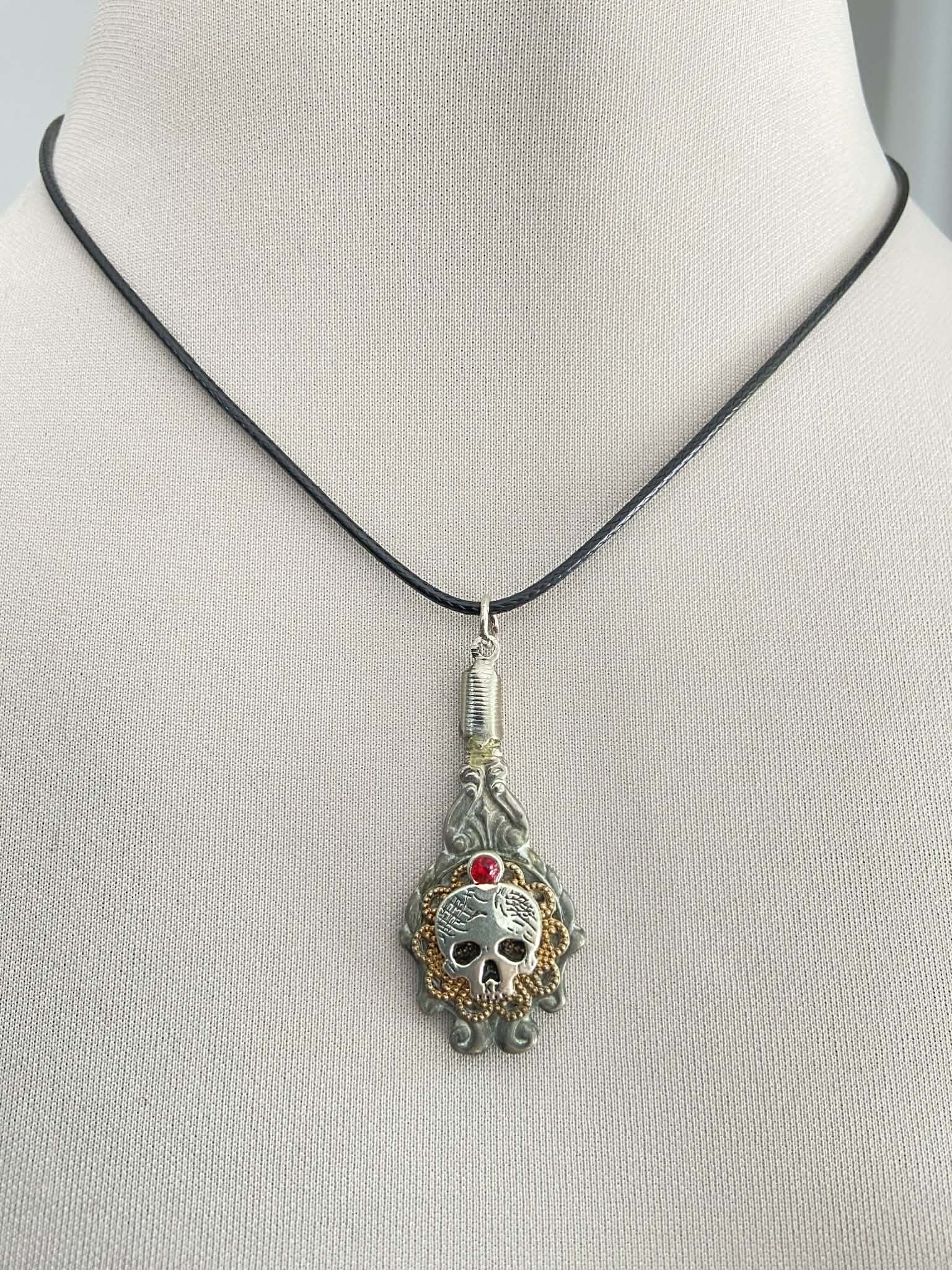 Vintage Spoon Pendant with Skull